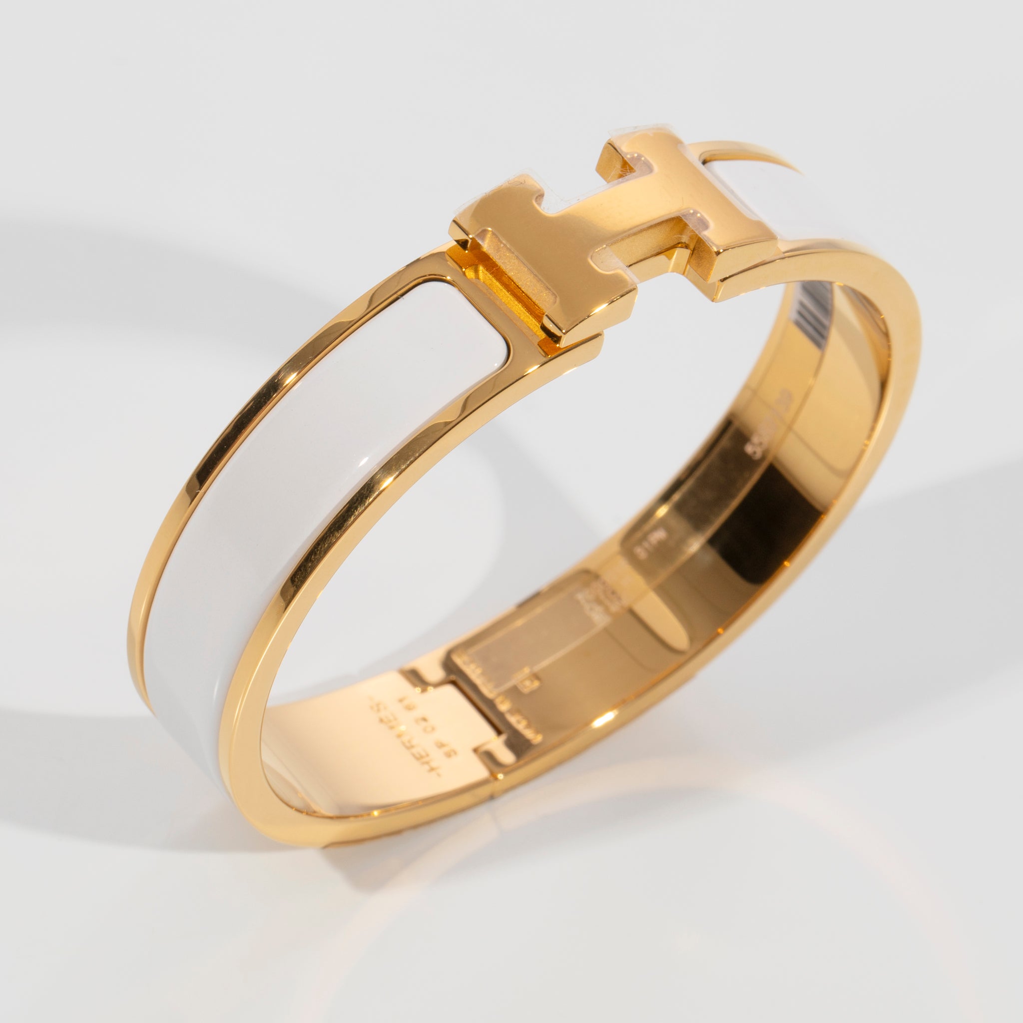 Hermes Clic H Bracelet White & Gold Hardware
