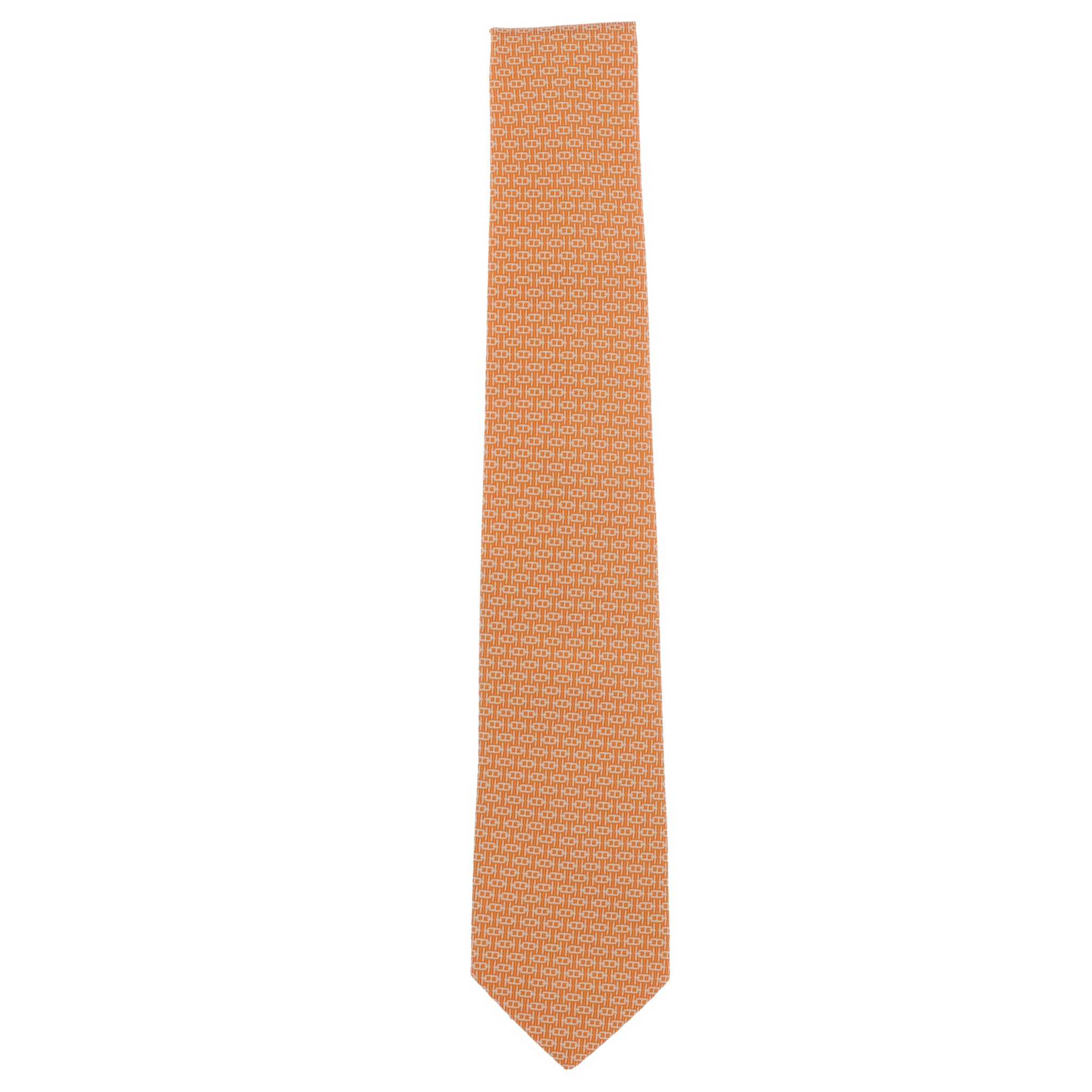 Hermes Mens Orange & Blanc Silk Tie