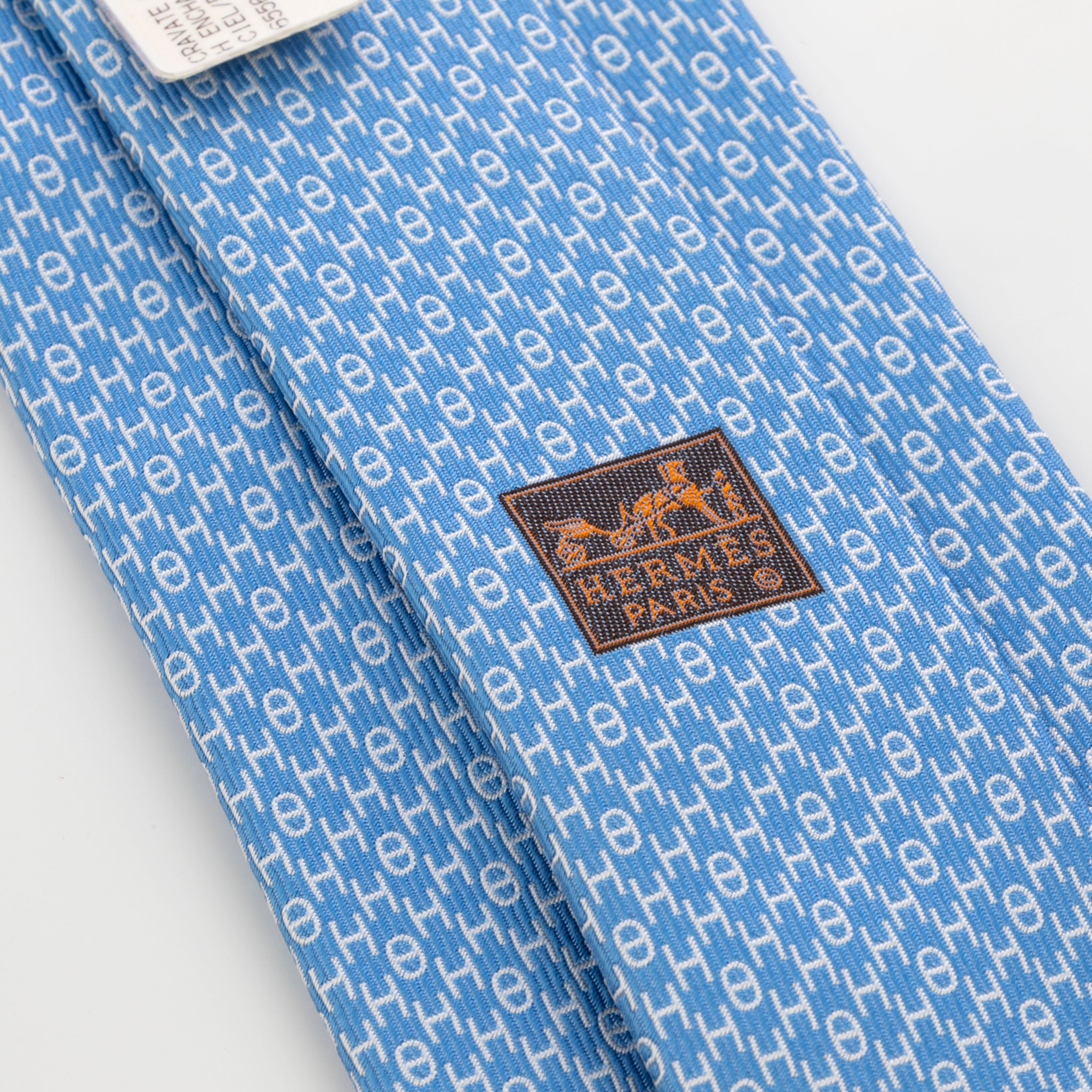 Hermes Mens Ciel & Blanc H Motif Silk Tie