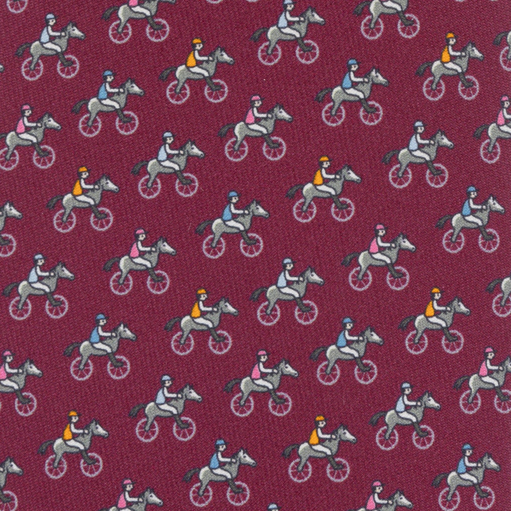 Hermes Mens Bordeaux Horse & Bike Silk Tie