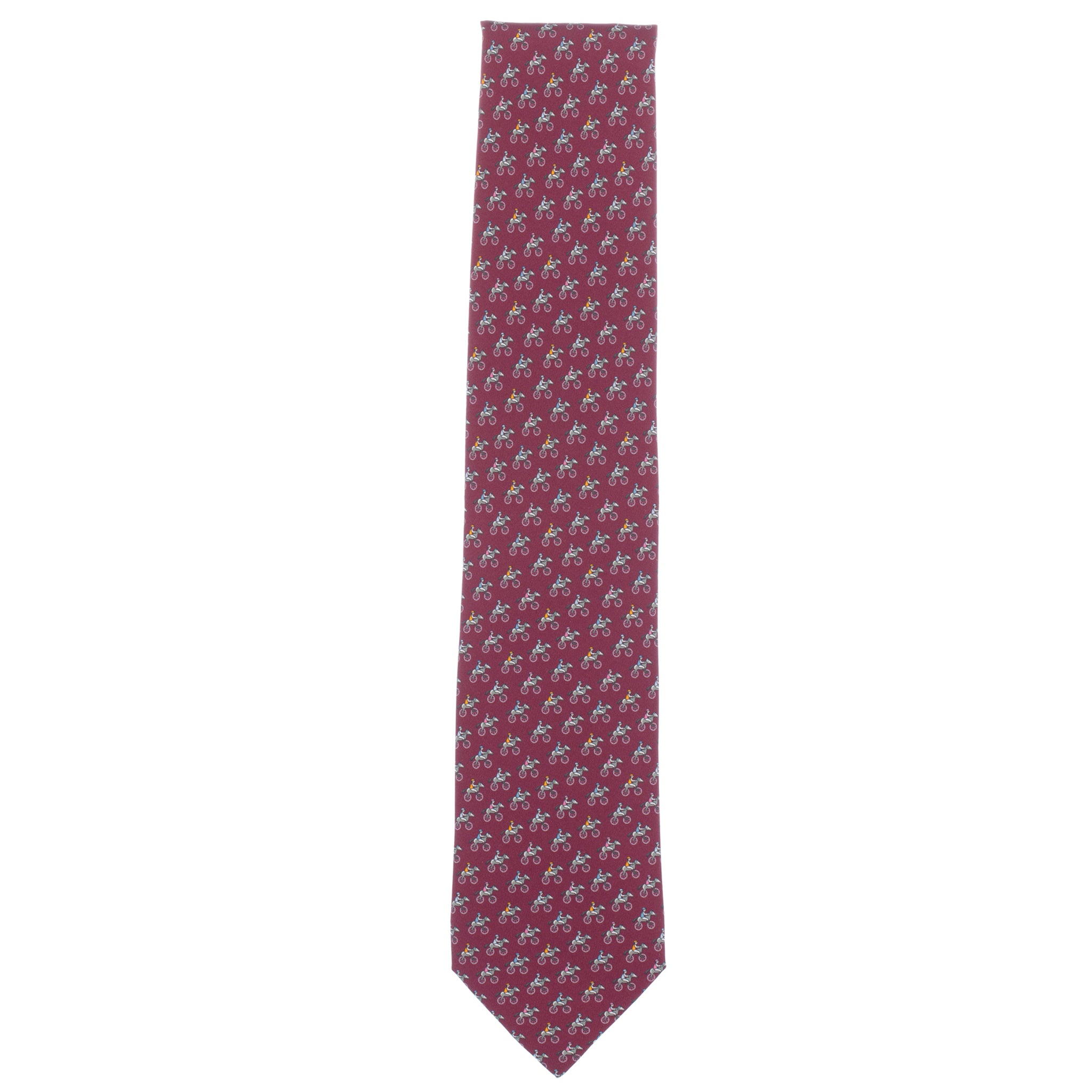 Hermes Mens Bordeaux Horse & Bike Silk Tie