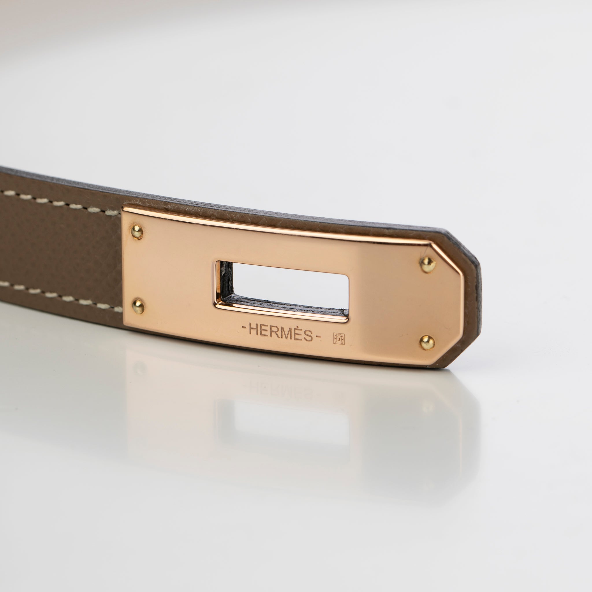 Hermes Kelly Belt Etoupe Epsom Leather Rose Gold Hardware