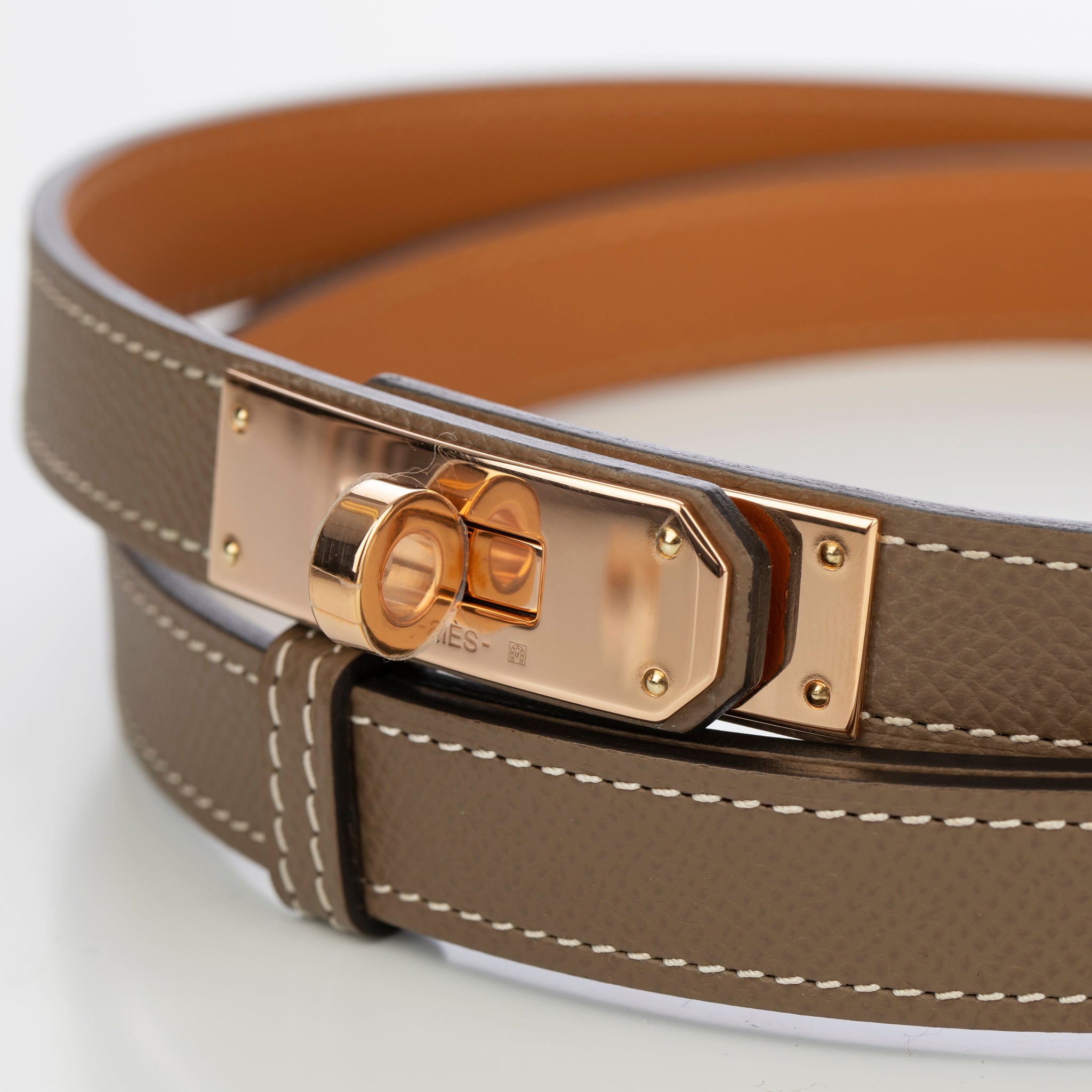 Hermes Kelly Belt Etoupe Epsom Leather Rose Gold Hardware