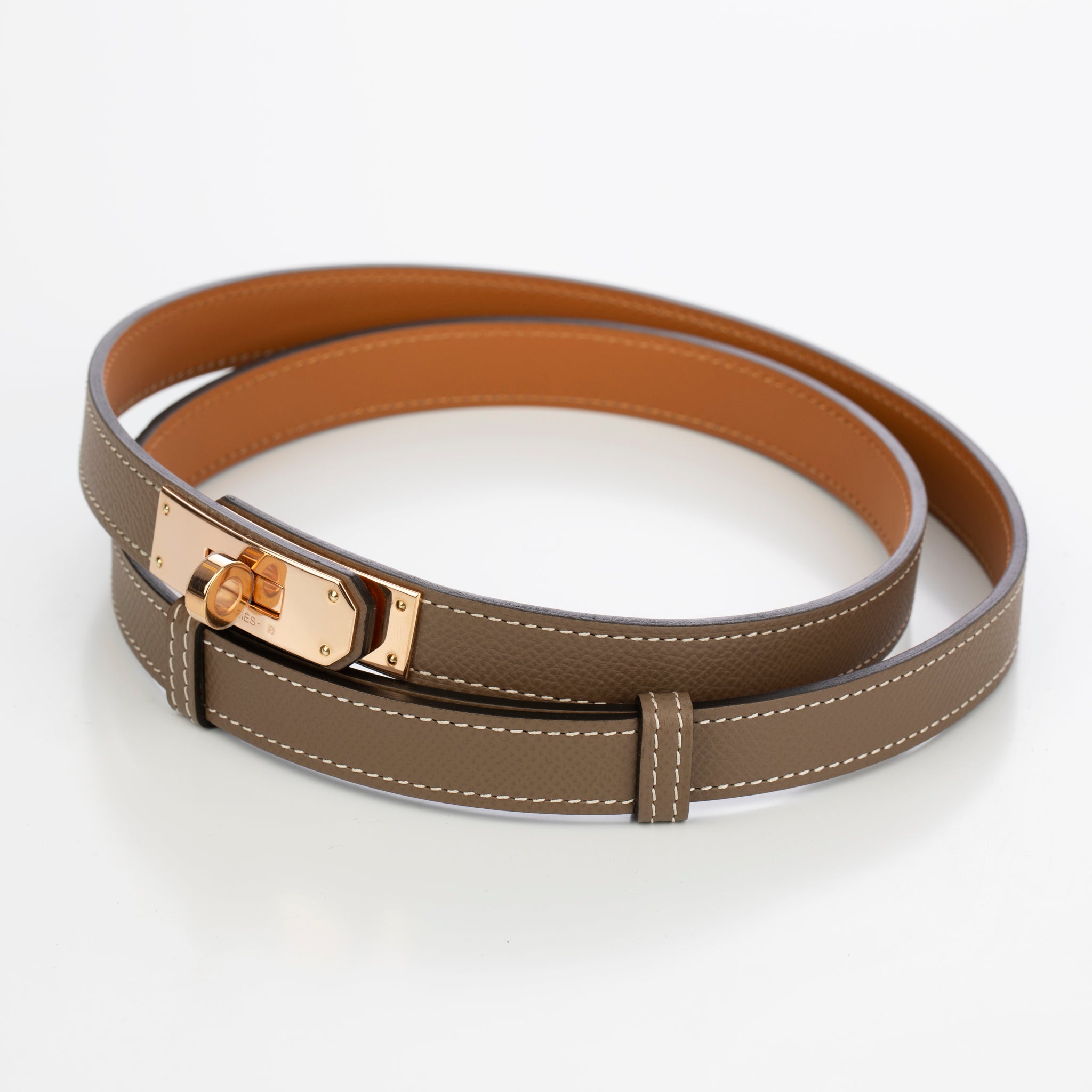 Hermes Kelly Belt Etoupe Epsom Leather Rose Gold Hardware