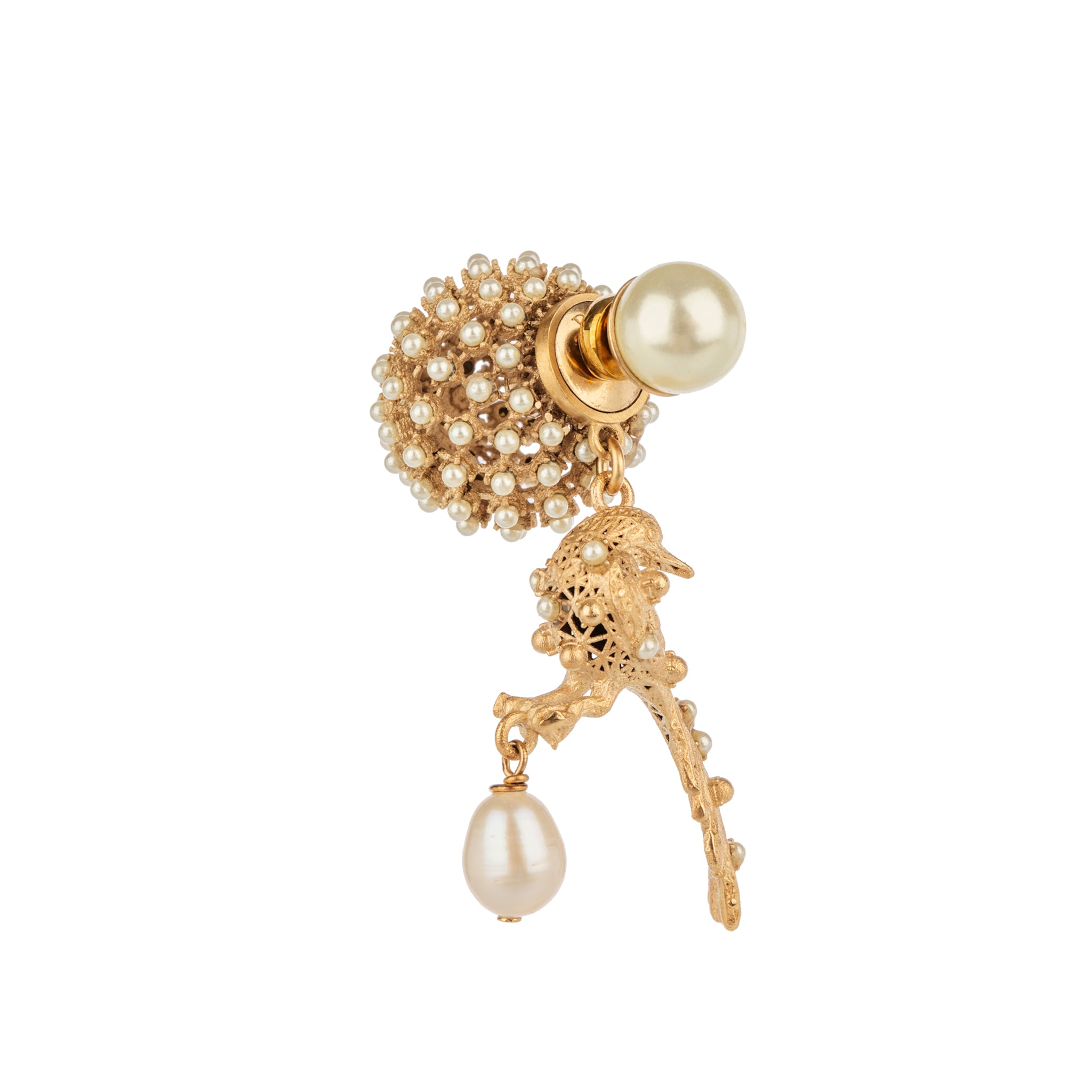 Christian Dior Single Bird Tribales Earring Faux Pearl