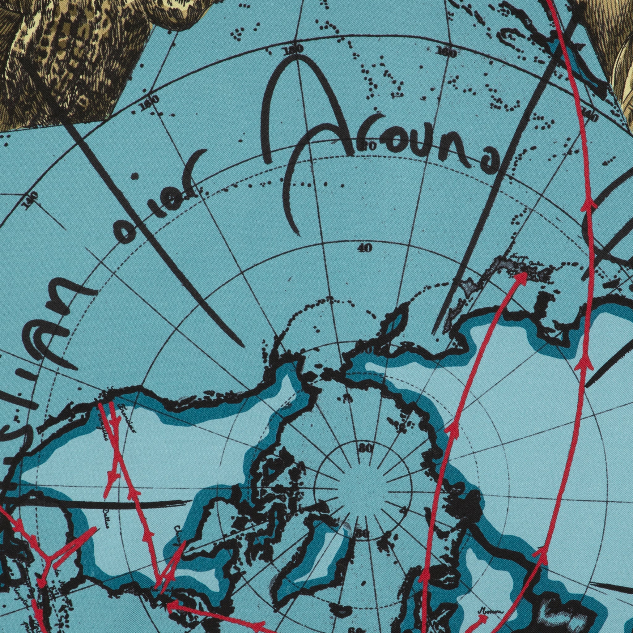 Christian Dior 90cm Around The World Blue Silk Scarf