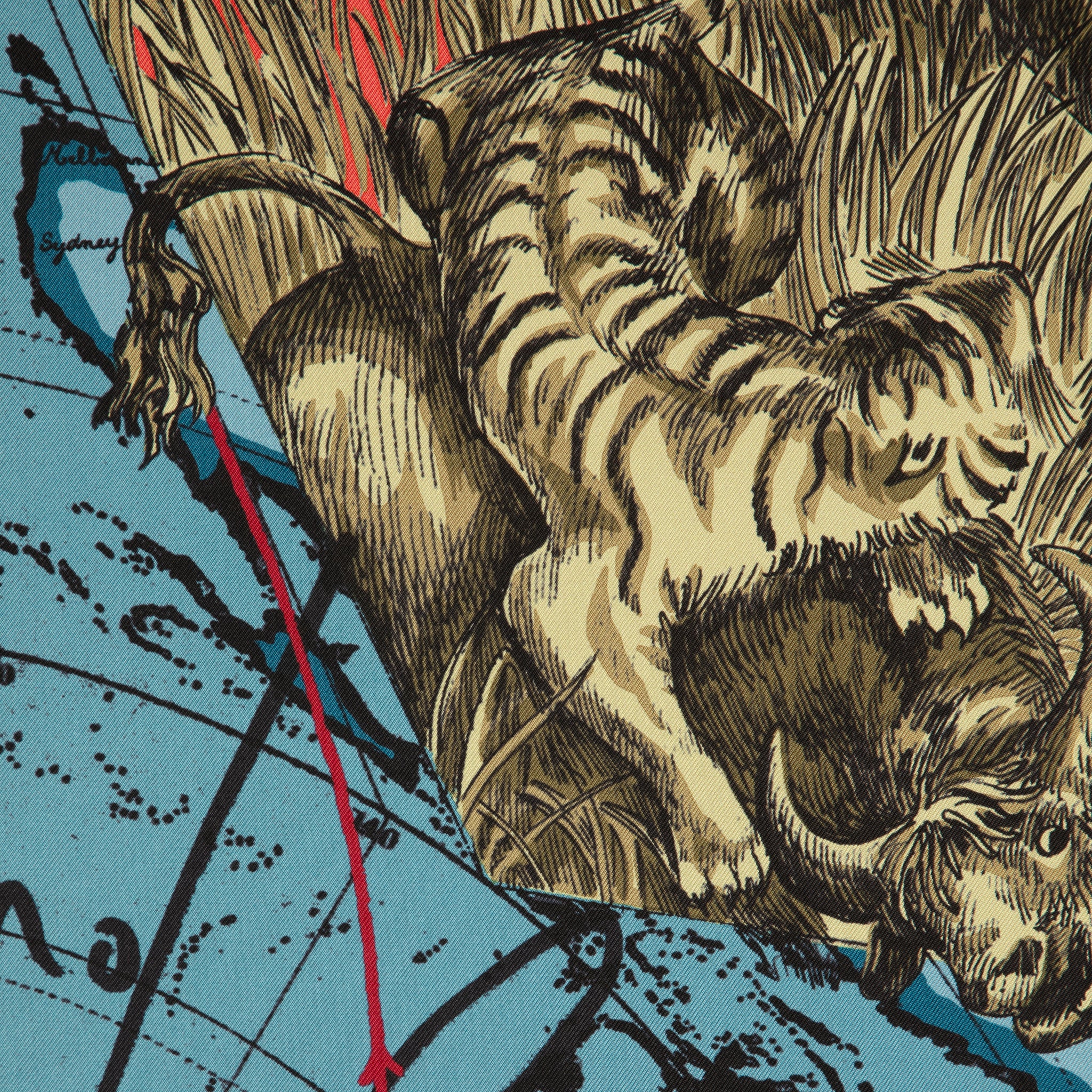 Christian Dior 90cm Around The World Blue Silk Scarf