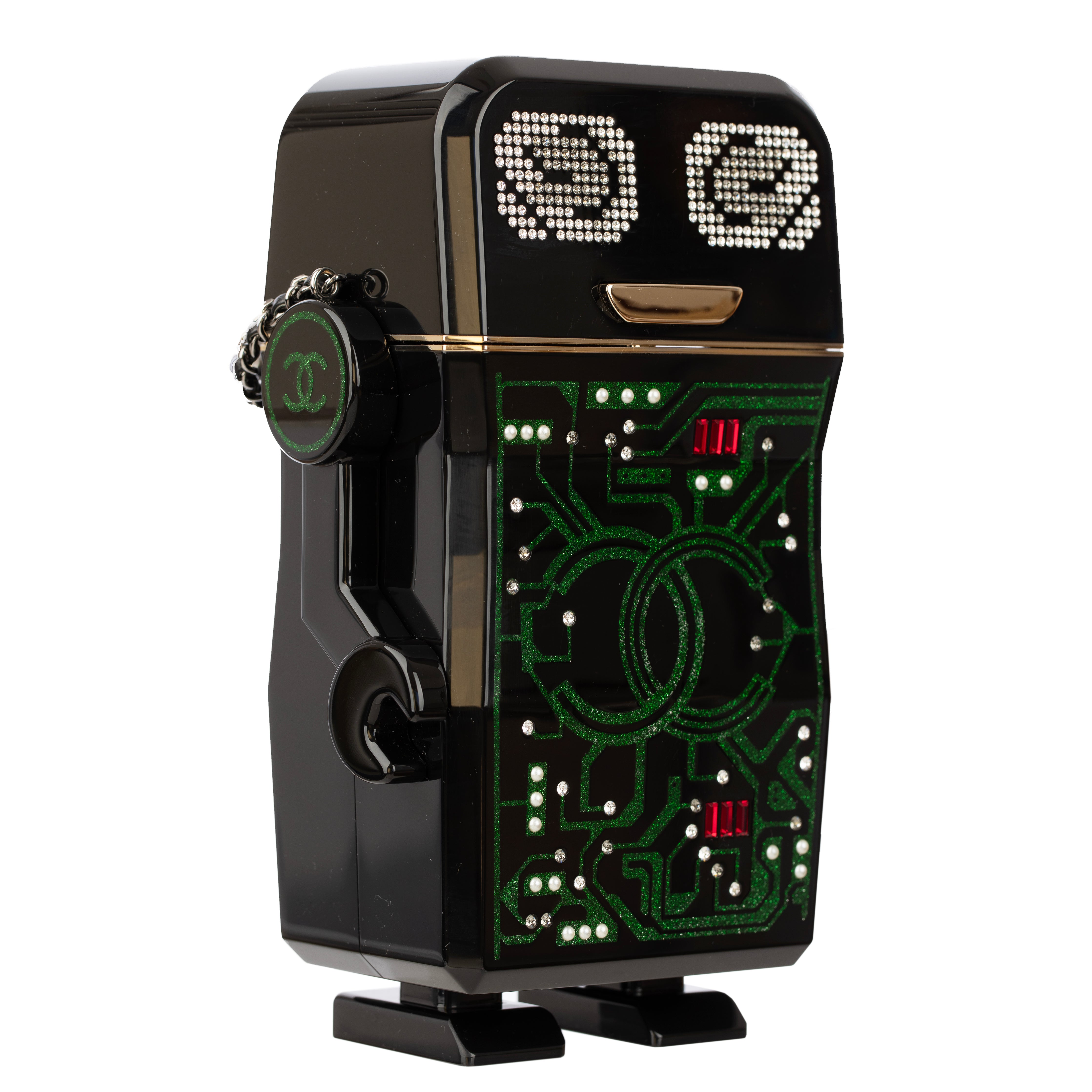 Chanel Minaudière Green Limited Edition Robot Silver-Tone Hardware