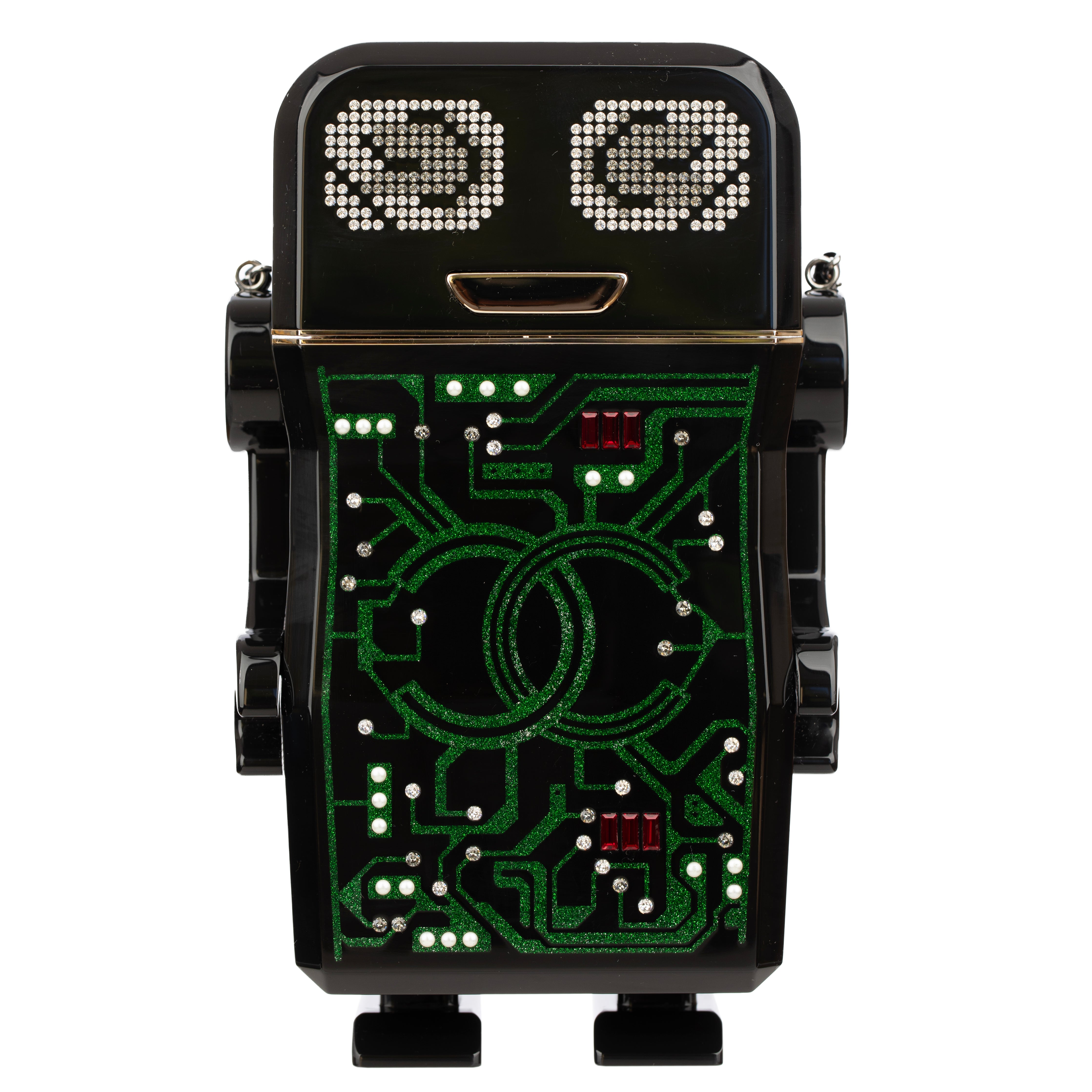 Chanel Minaudière Green Limited Edition Robot Silver-Tone Hardware