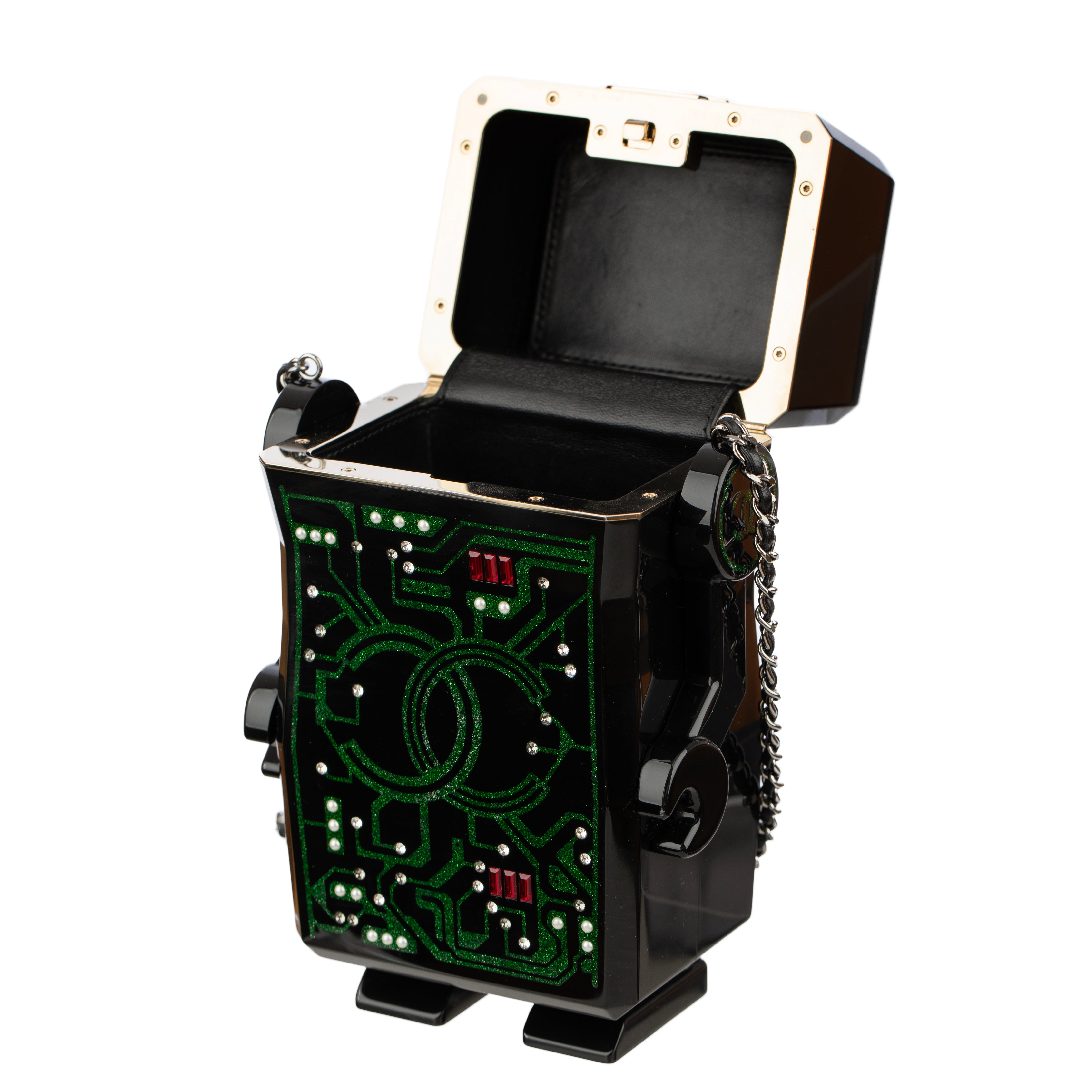 Chanel Minaudière Green Limited Edition Robot Silver-Tone Hardware