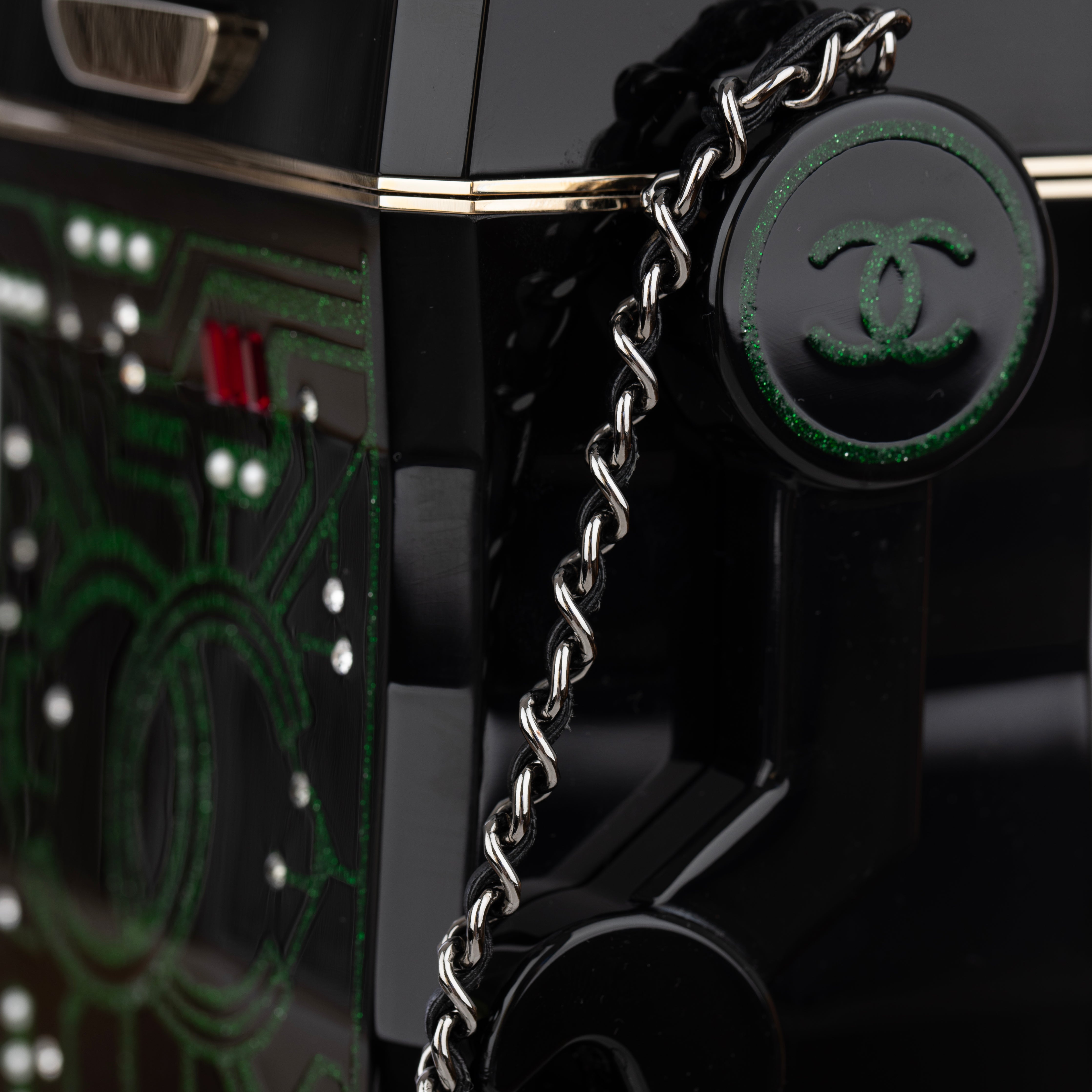 Chanel Minaudière Green Limited Edition Robot Silver-Tone Hardware