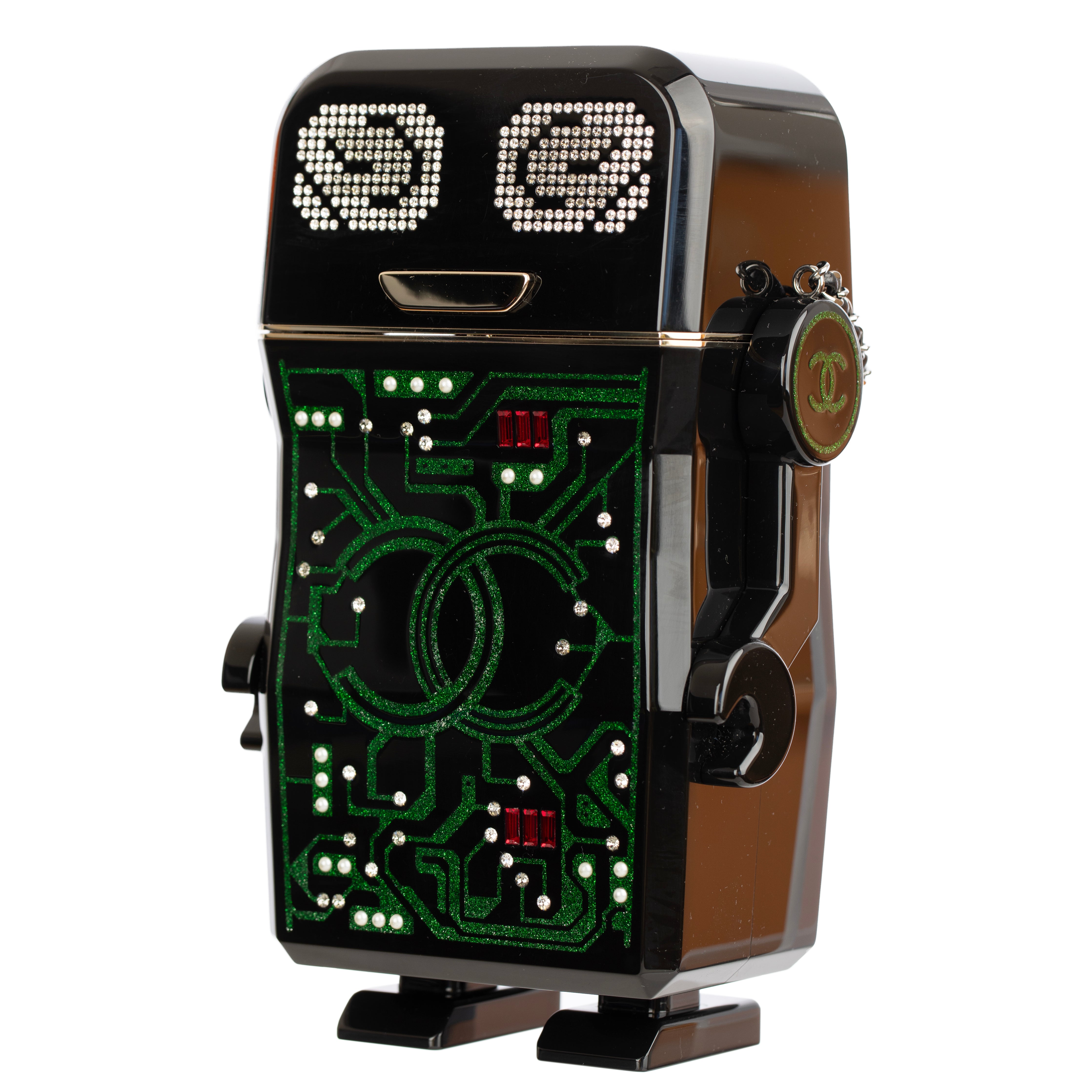 Chanel Minaudière Green Limited Edition Robot Silver-Tone Hardware