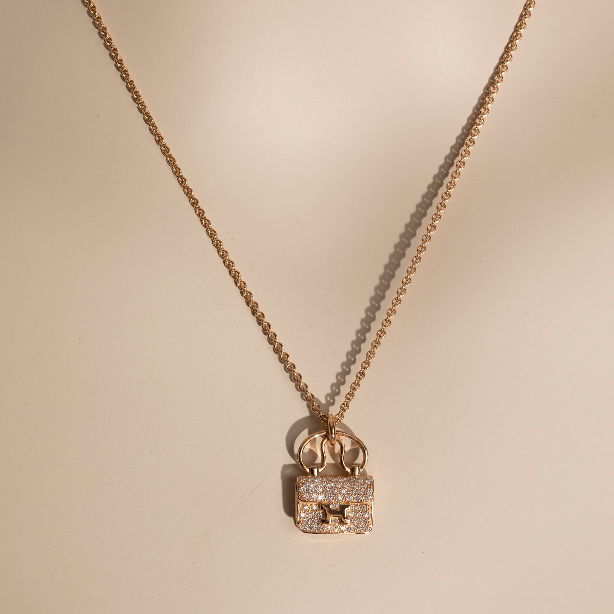 Hermes Constance Rose Gold Necklace With Diamonds