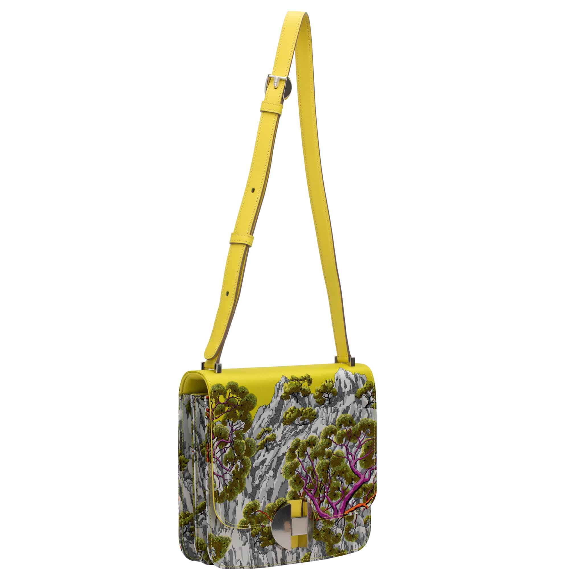 HERMES 2020 20CM LIMITED EDITION "SIESTE AU PARADIS" LIME SILK & SWIFT LEATHER PALLADIUM  HARDWARE - On Repeat