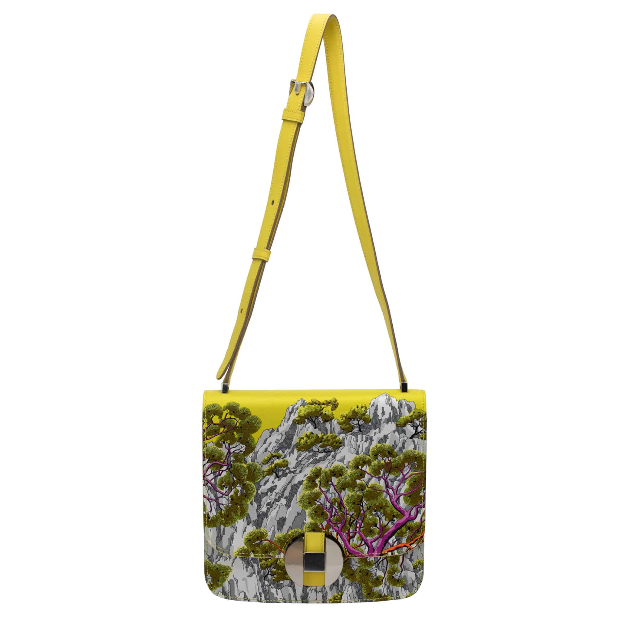 HERMES 2020 20CM LIMITED EDITION "SIESTE AU PARADIS" LIME SILK & SWIFT LEATHER PALLADIUM  HARDWARE - On Repeat