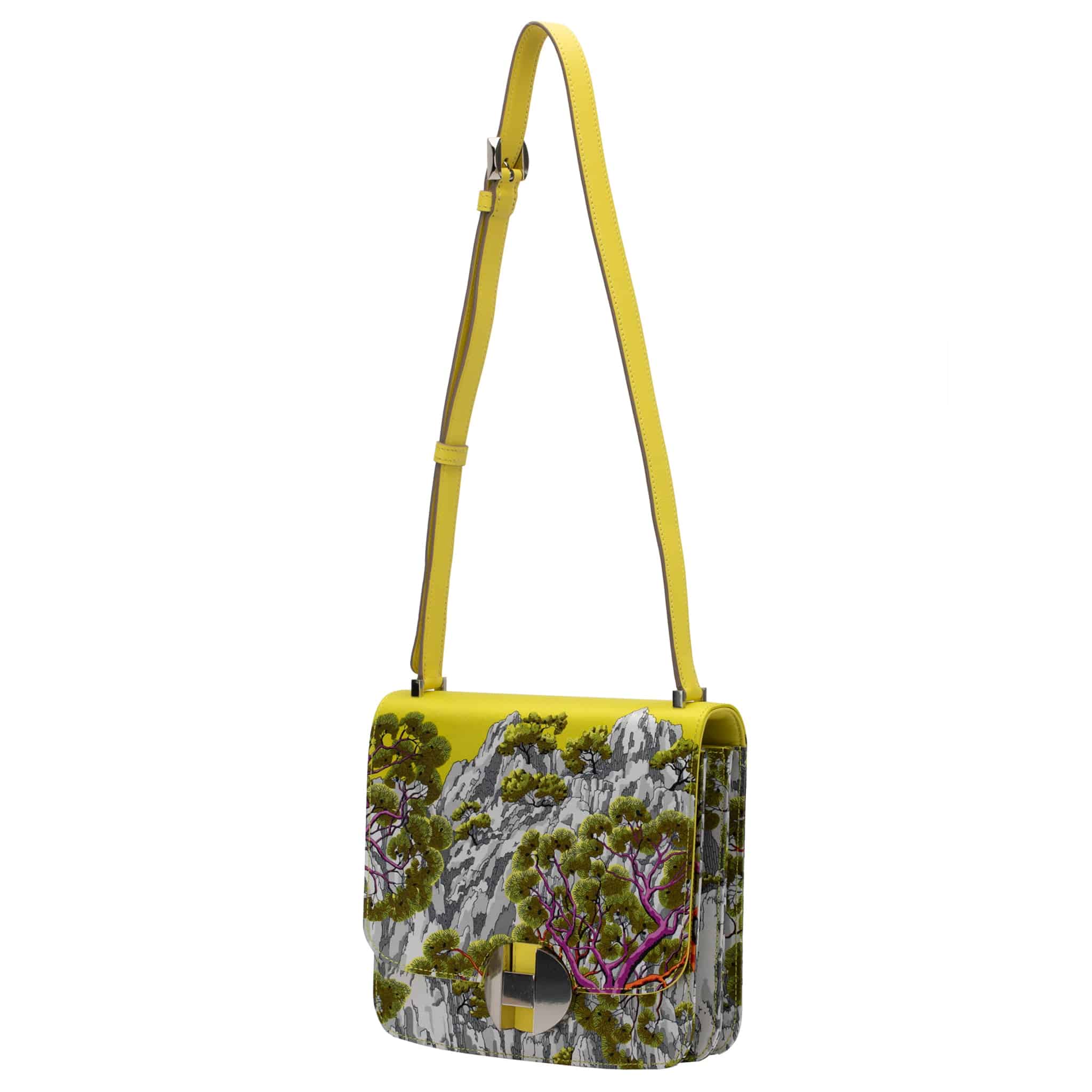 HERMES 2020 20CM LIMITED EDITION "SIESTE AU PARADIS" LIME SILK & SWIFT LEATHER PALLADIUM  HARDWARE - On Repeat