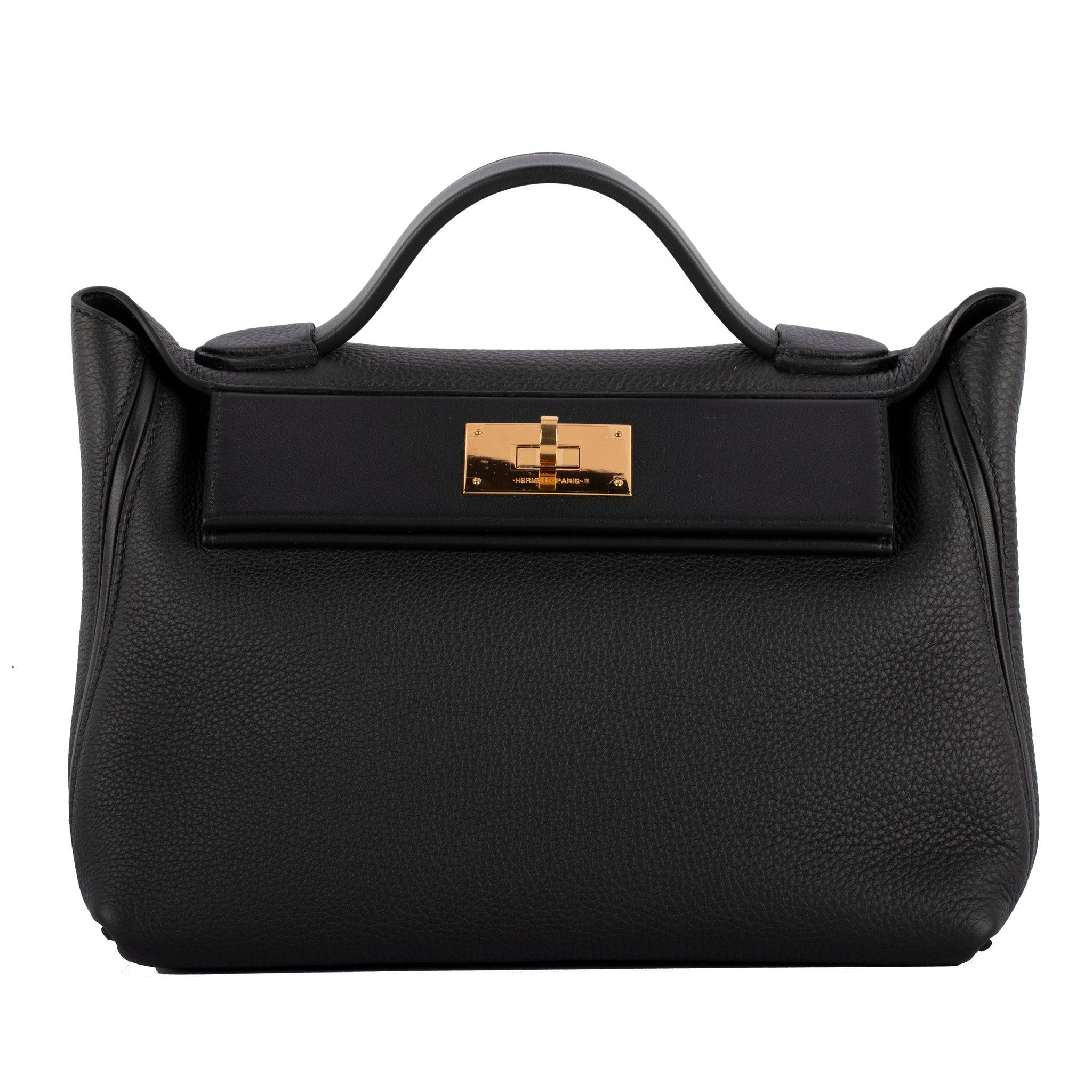 HERMES 24/24 29CM BLACK TOGO & SWIFT LEATHER GOLD HARDWARE - On Repeat