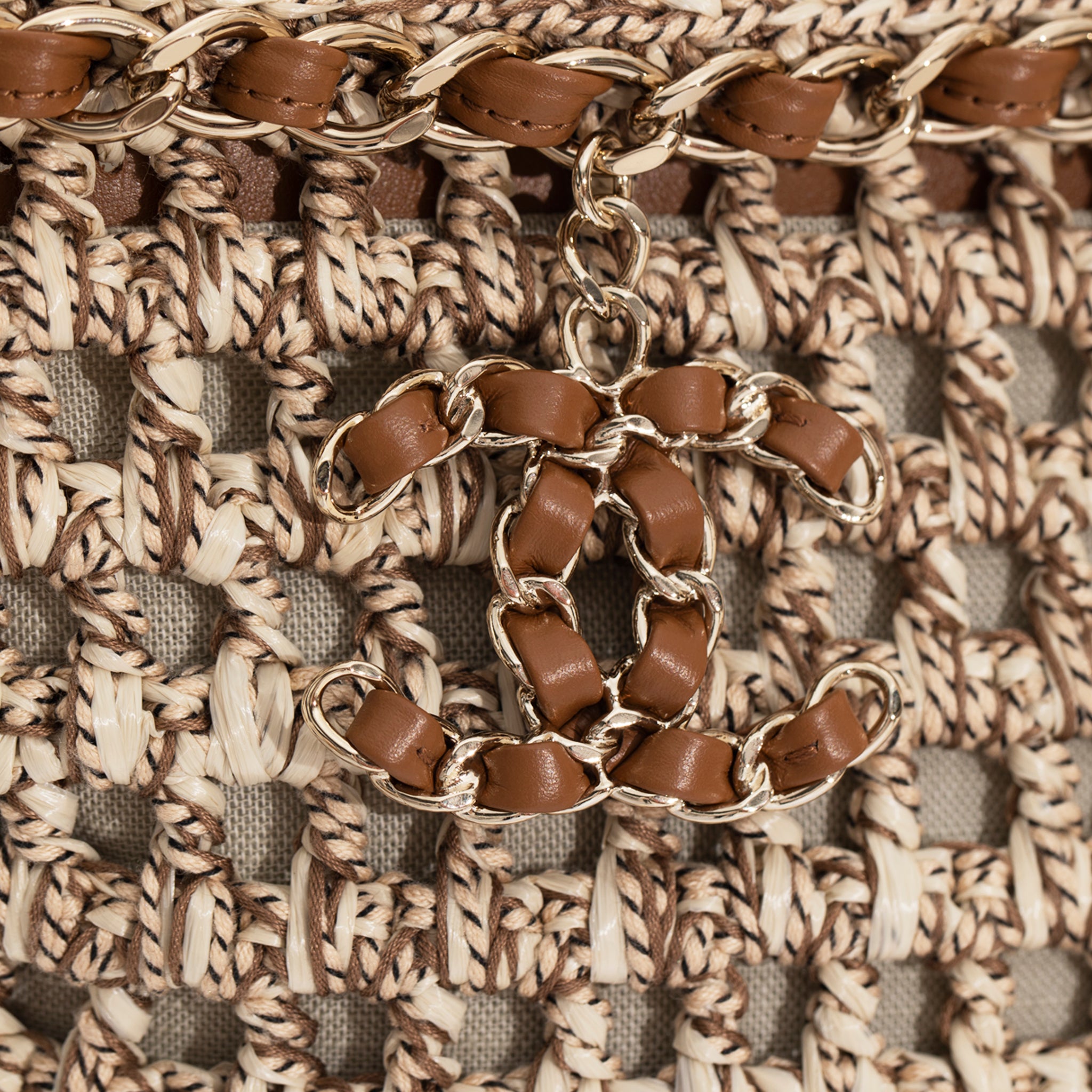 Chanel Small Crochet Shopping Tote Beige & Tan Gold Tone Hardware