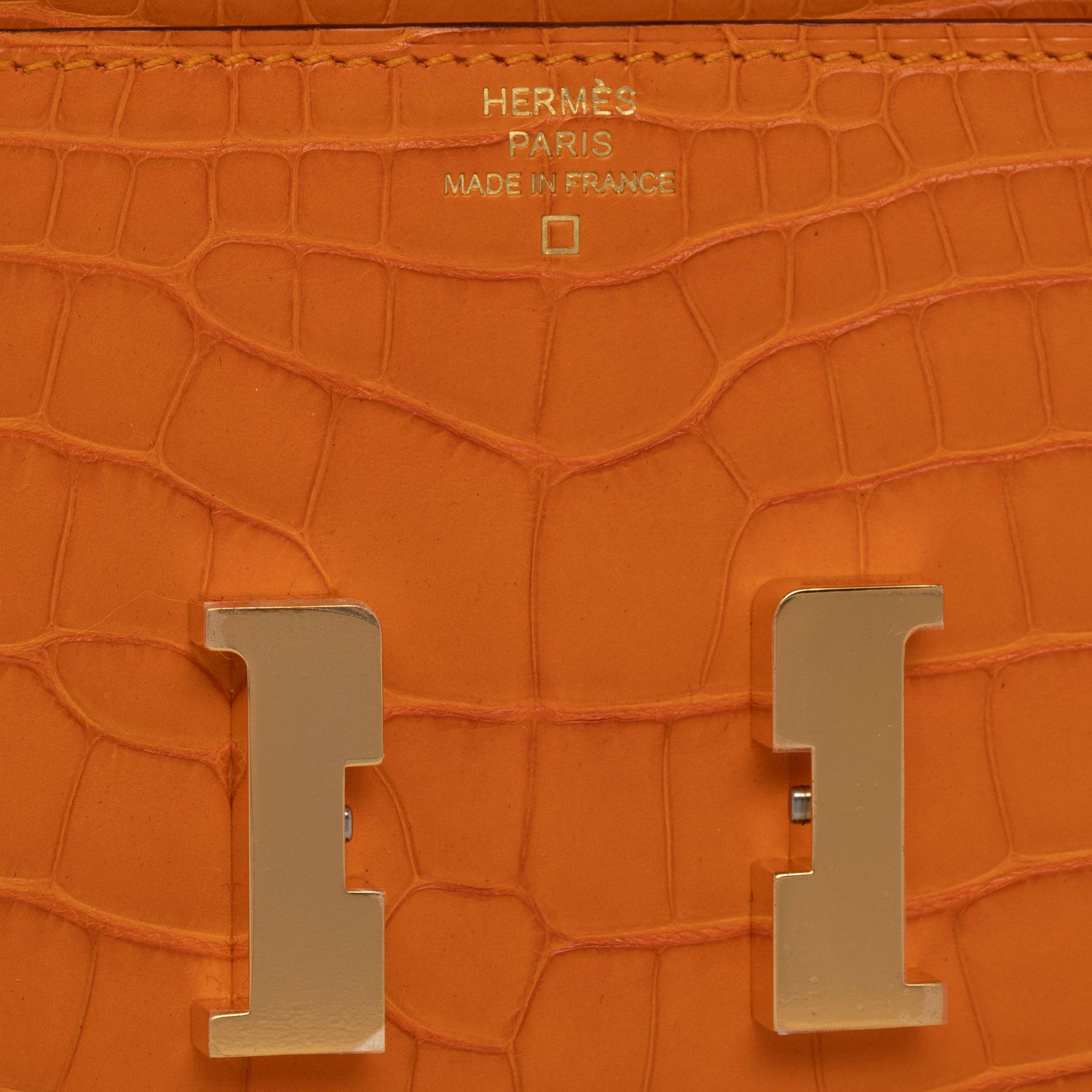 HERMES CONSTANCE WALLET ABRICOT MATTE ALLIGATOR GOLD HARDWARE - On Repeat