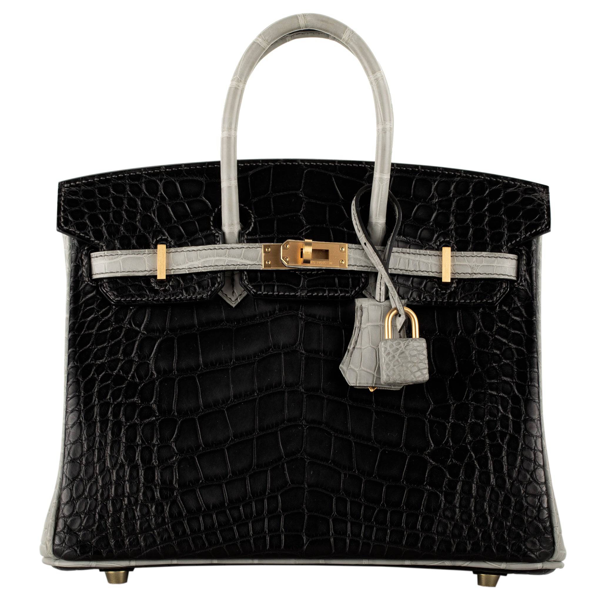 HERMES BIRKIN 25CM SPECIAL ORDER GRIS PERLE & GRAPHITE MATTE ALLIGATOR BRUSHED GOLD HARDWARE - On Repeat