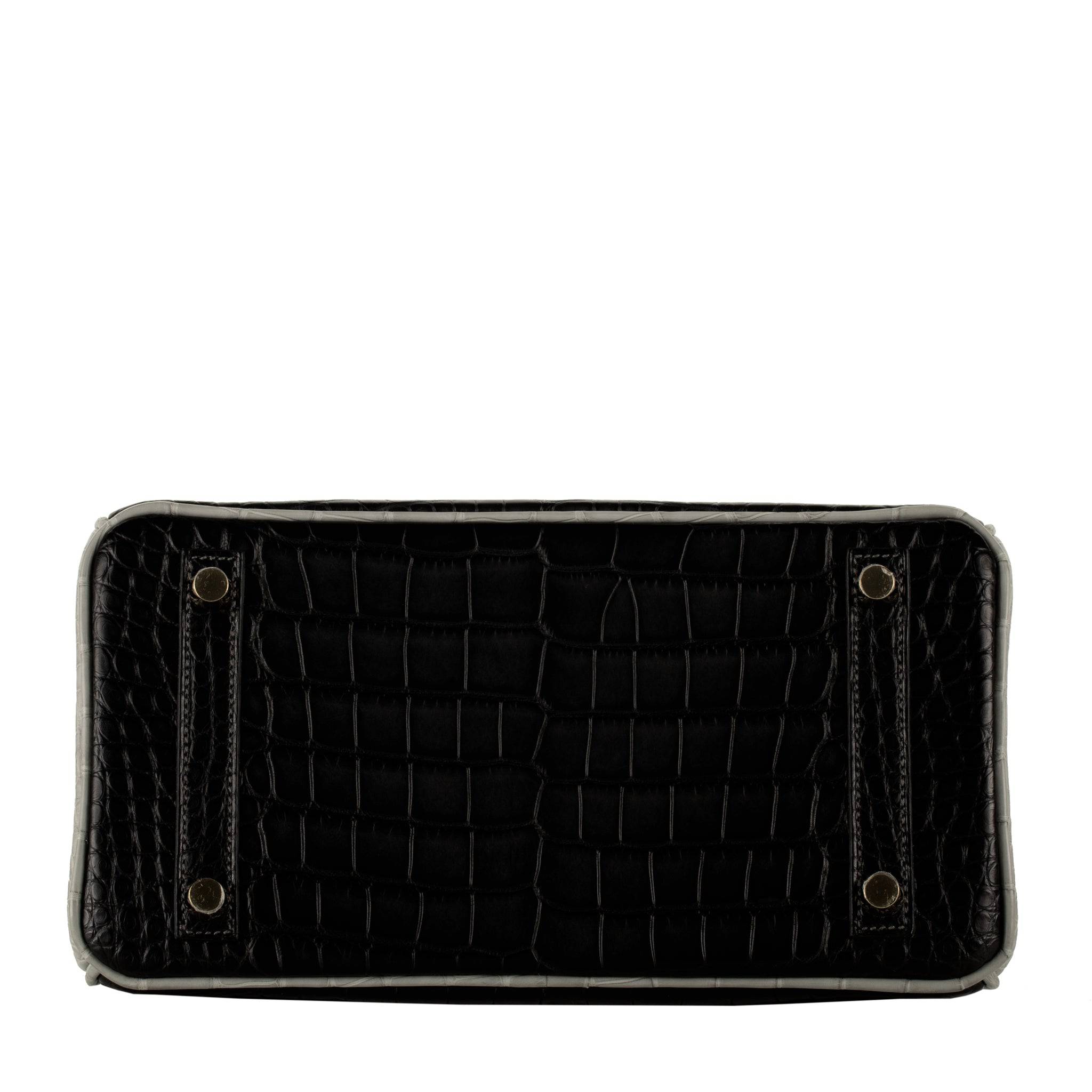 HERMES BIRKIN 25CM SPECIAL ORDER GRIS PERLE & GRAPHITE MATTE ALLIGATOR BRUSHED GOLD HARDWARE - On Repeat