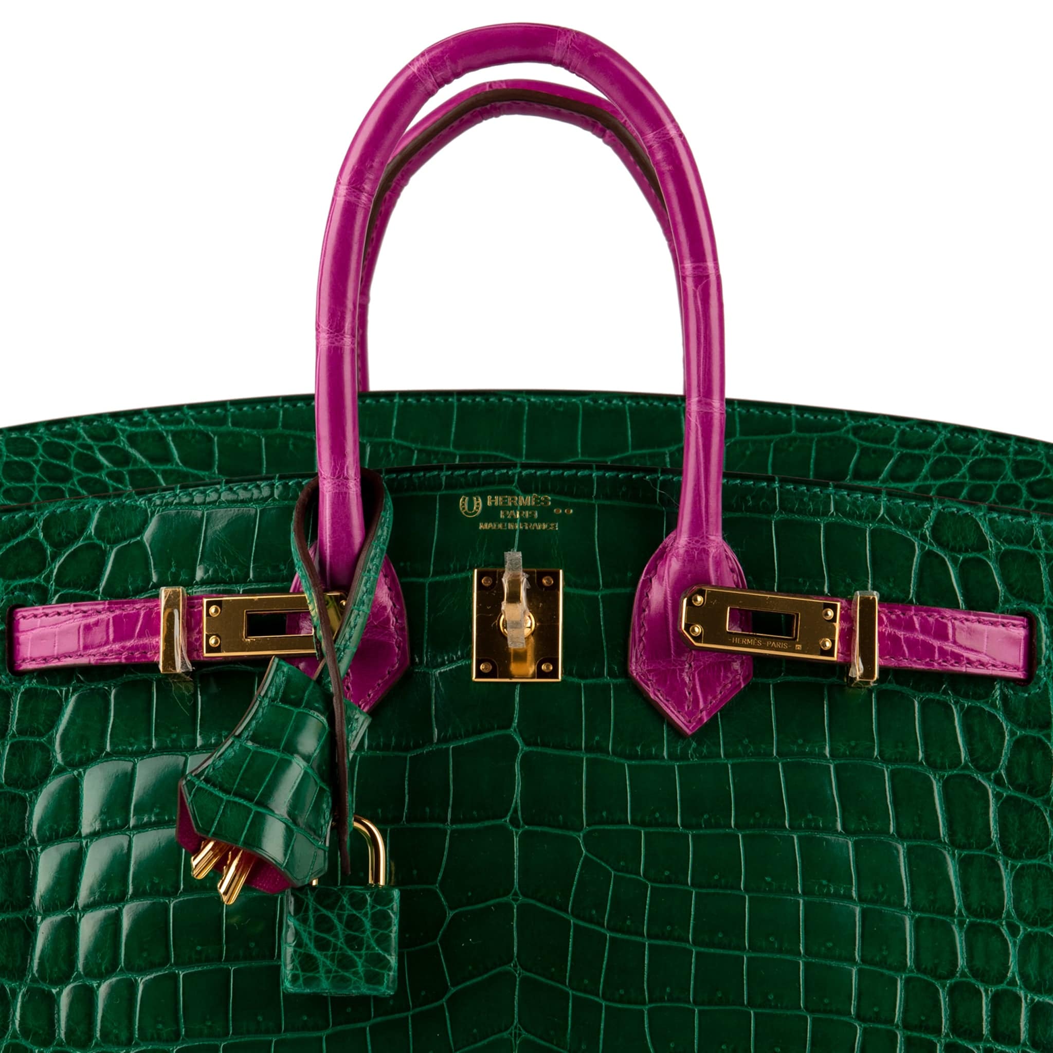 HERMES BIRKIN 25CM SPECIAL ORDER EMERALD & ROSE SHEHERAZADE NILOTICUS CROCODILE GOLD HARDWARE - On Repeat