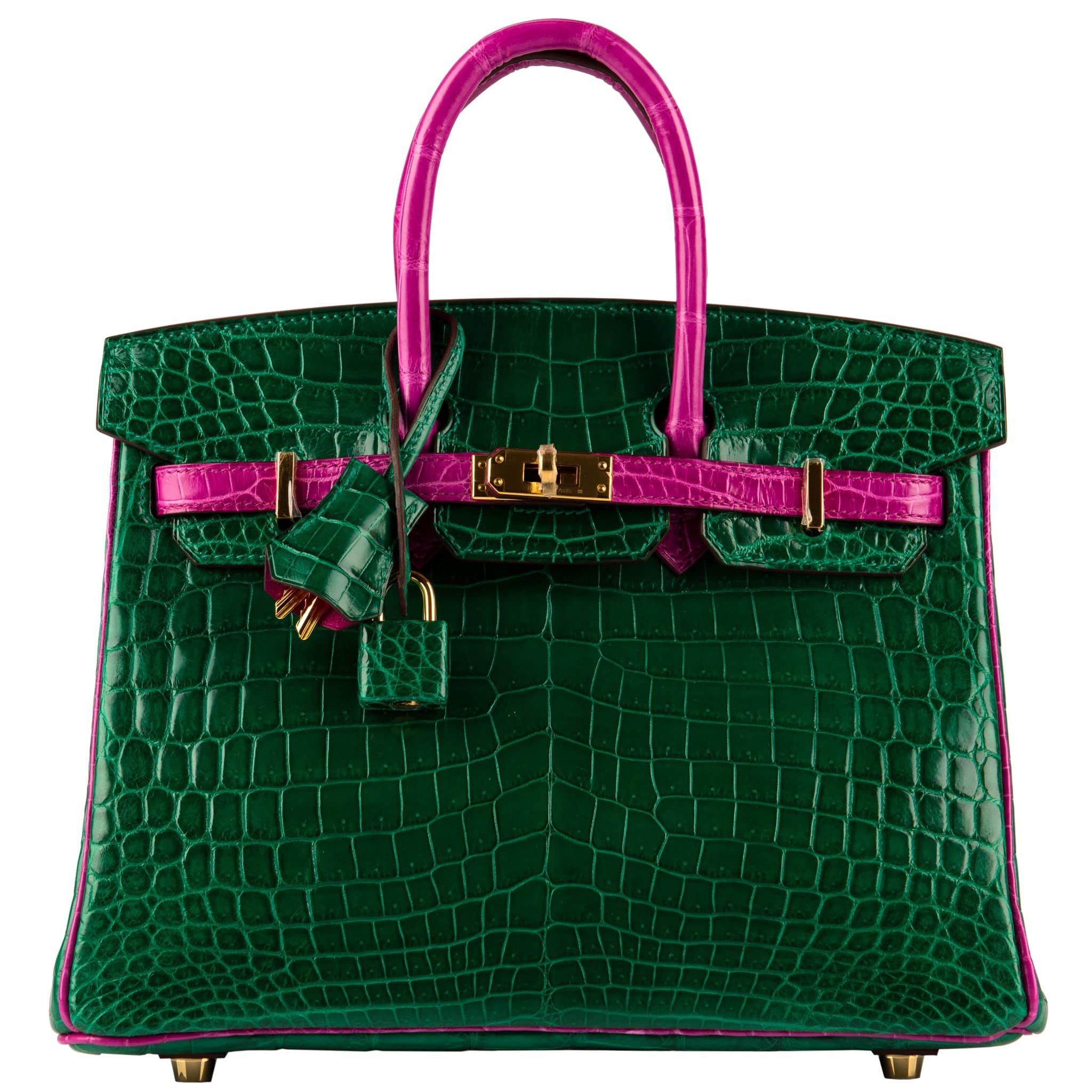 HERMES BIRKIN 25CM SPECIAL ORDER EMERALD & ROSE SHEHERAZADE NILOTICUS CROCODILE GOLD HARDWARE - On Repeat