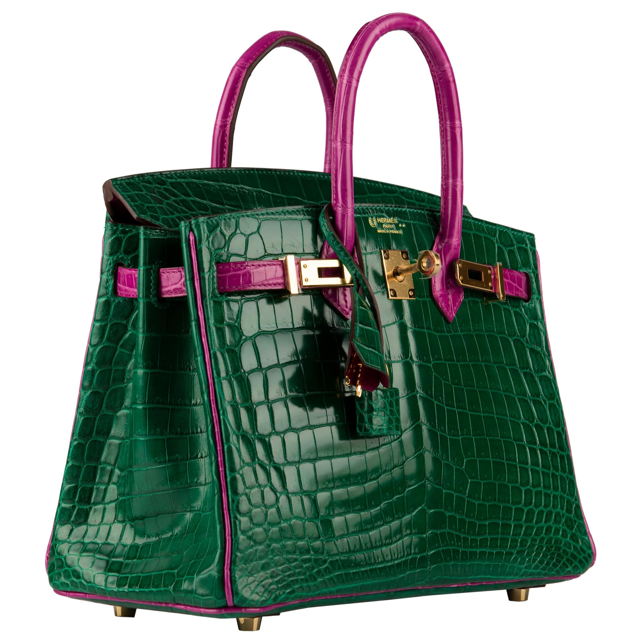 HERMES BIRKIN 25CM SPECIAL ORDER EMERALD & ROSE SHEHERAZADE NILOTICUS CROCODILE GOLD HARDWARE - On Repeat