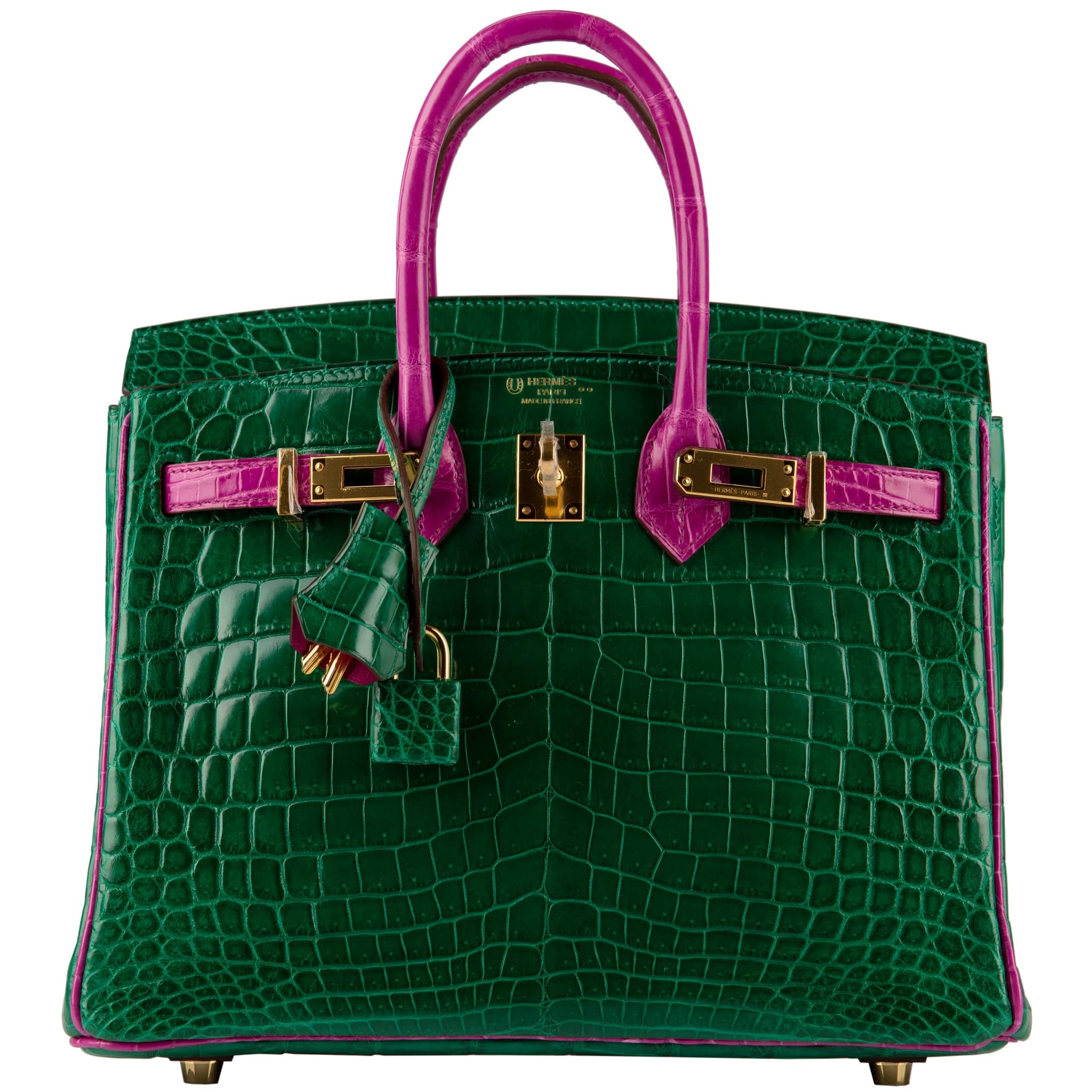 HERMES BIRKIN 25CM SPECIAL ORDER EMERALD & ROSE SHEHERAZADE NILOTICUS CROCODILE GOLD HARDWARE - On Repeat