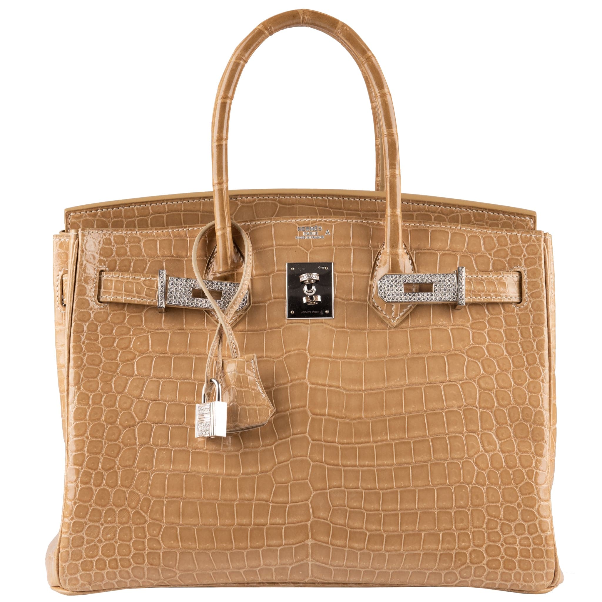HERMES BIRKIN 35CM FICELLE POROSUS CROCOIDLE WHITE GOLD & DIAMOND HARDWARE - On Repeat