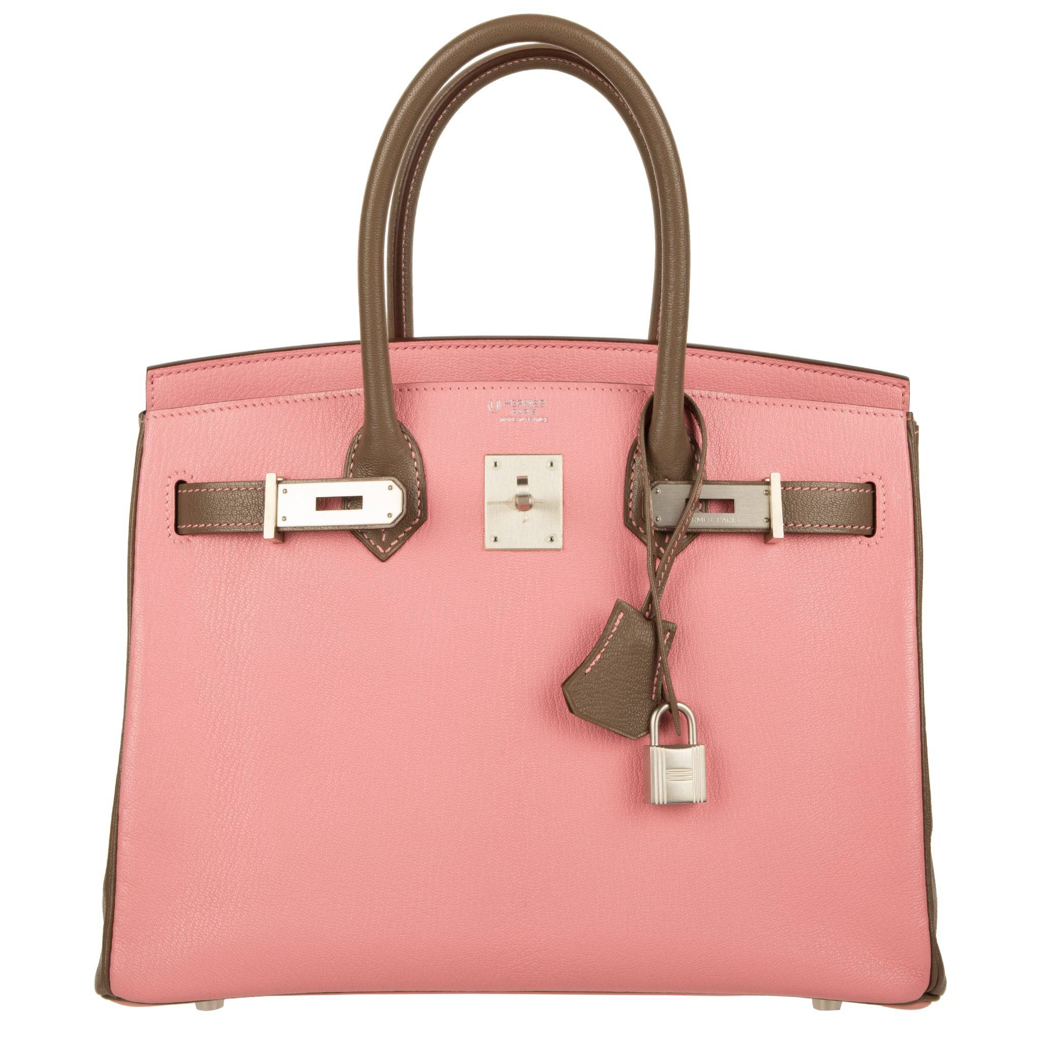 HERMES BIRKIN 30CM SPECIAL ORDER ROSE CONFETTI & ETOUPE CHEVRE LEATHER BRUSHED PALLADIUM HARDWARE - On Repeat