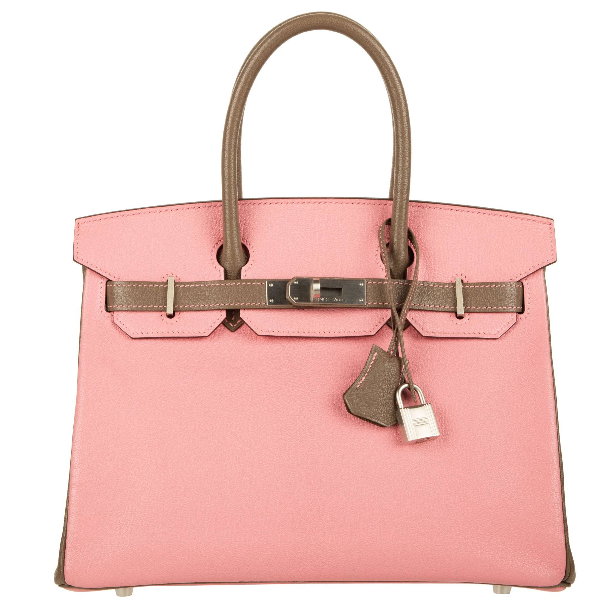 HERMES BIRKIN 30CM SPECIAL ORDER ROSE CONFETTI & ETOUPE CHEVRE LEATHER BRUSHED PALLADIUM HARDWARE - On Repeat