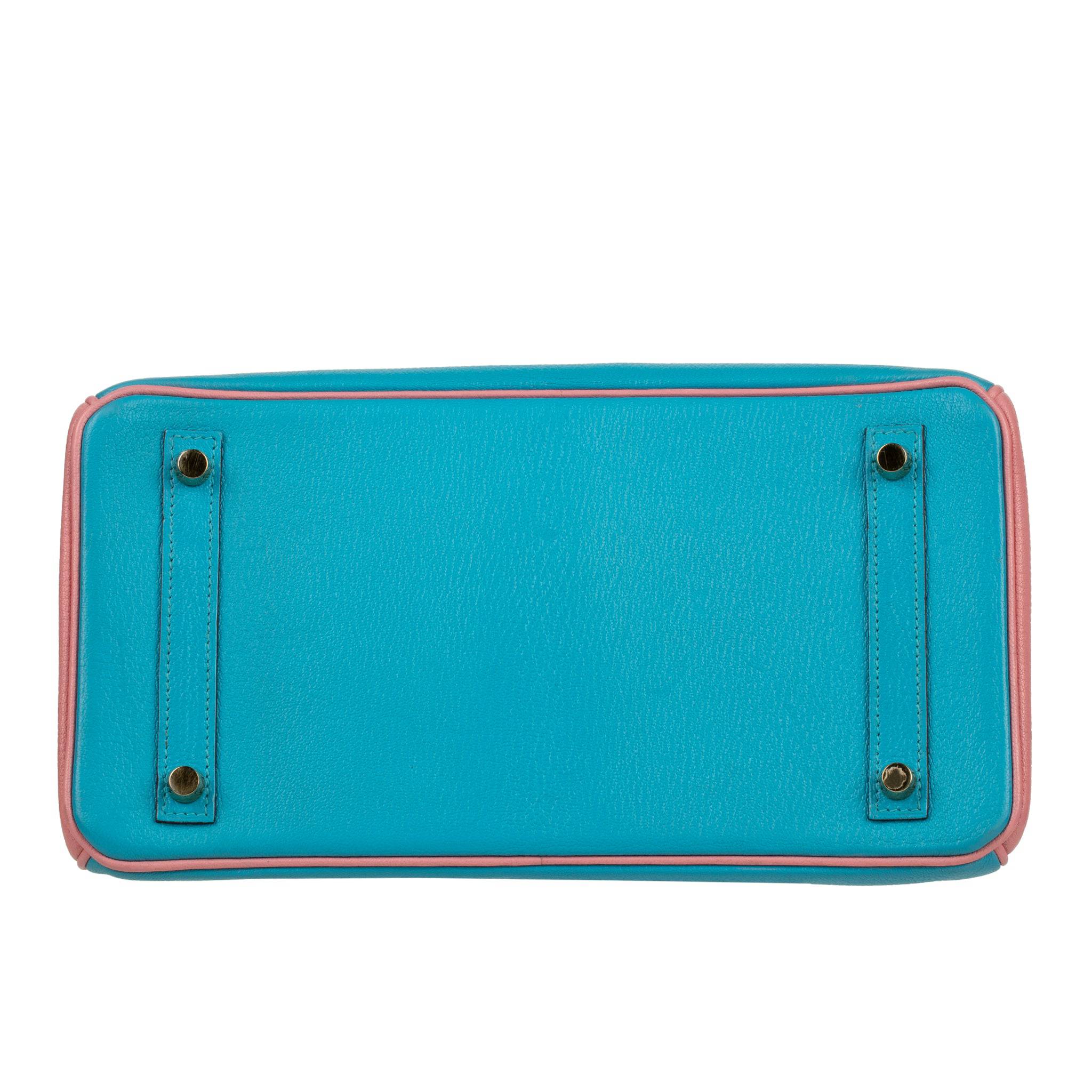 HERMES BIRKIN 30CM SPECIAL ORDER BLUE AZTEC & ROSE CONFETTI CHEVRE LEATHER BRUSHED GOLD HARDWARE - On Repeat