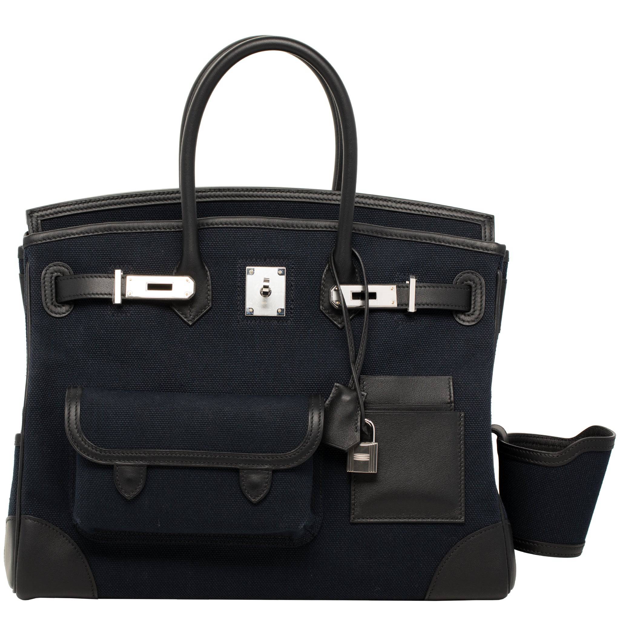 HERMES BIRKIN CARGO 35CM BLUE SAPHIR CANVAS & SWIFT LEATHER PALLADIUM  HARDWARE - On Repeat