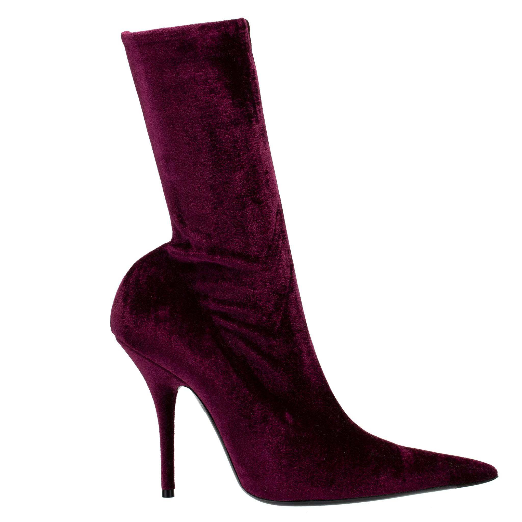 BALENCIAGA VELVET STRETCH KNIT KNIFE BOOT BURGUNDY 41 FR - On Repeat