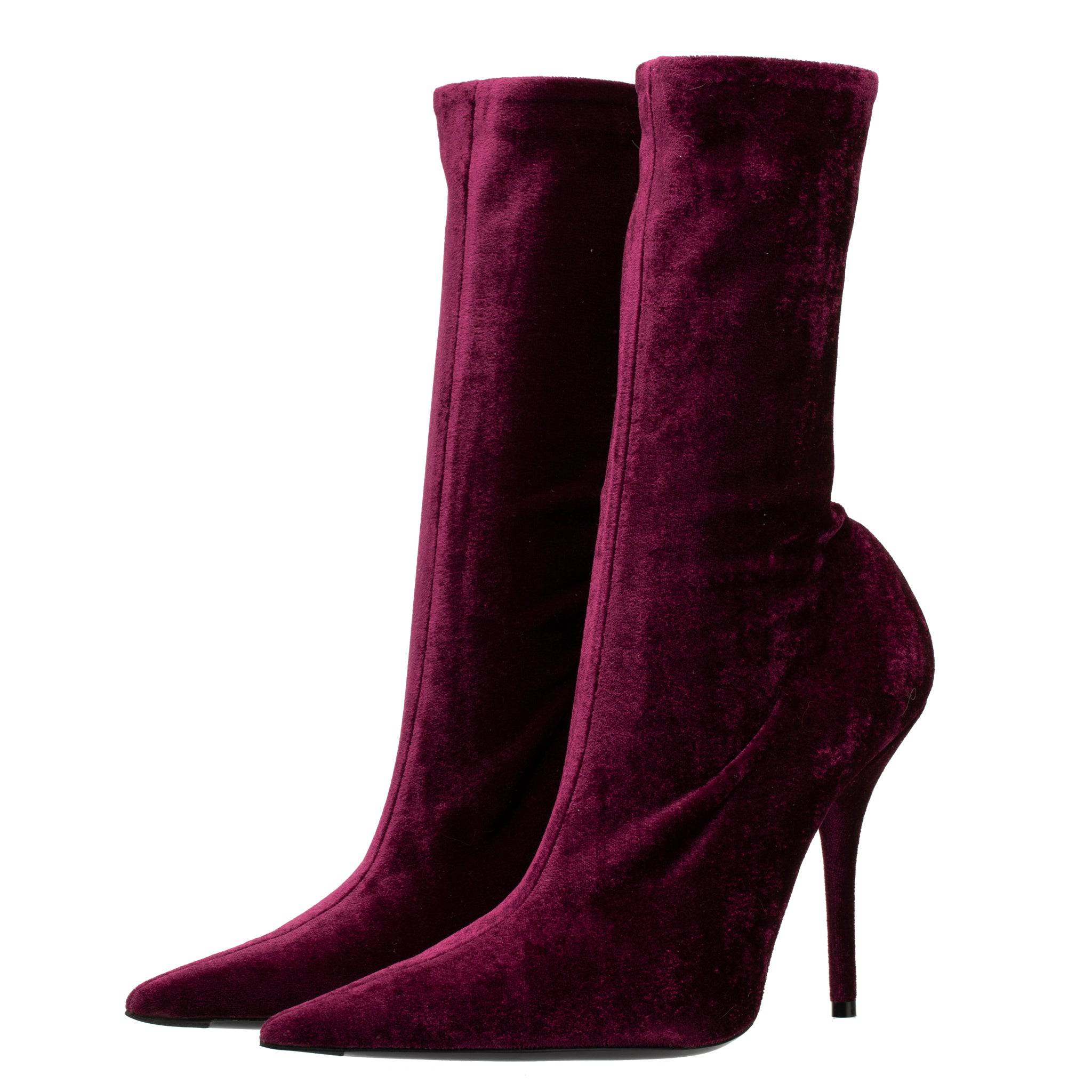 BALENCIAGA VELVET STRETCH KNIT KNIFE BOOT BURGUNDY 41 FR - On Repeat