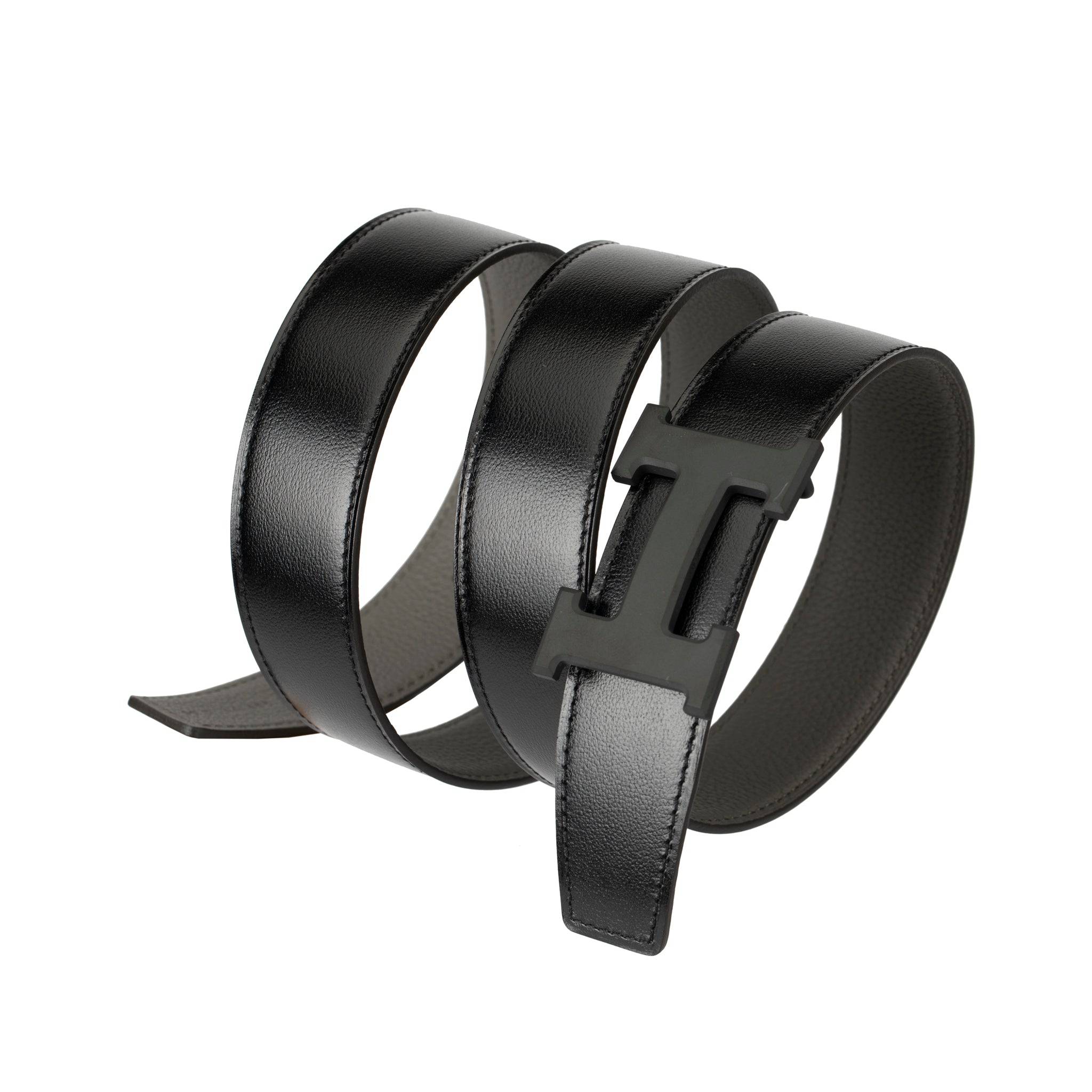 HERMES REVERSIBLE BELT BLACK AND ETAIN BLACK BUCKLE 95CM - On Repeat