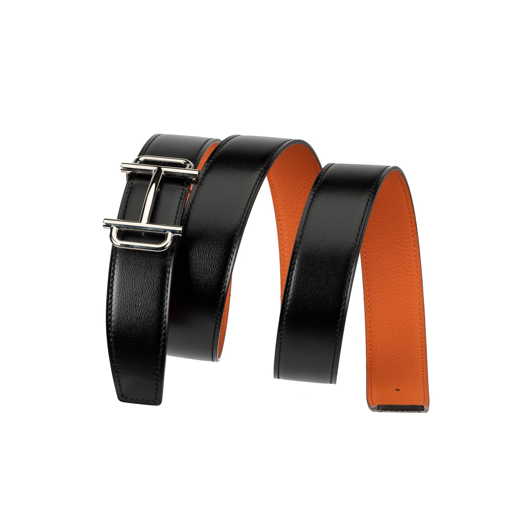 HERMES REVERSIBLE BELT BLACK AND ORANGE PALLADIUM BUCKLE 100CM - On Repeat