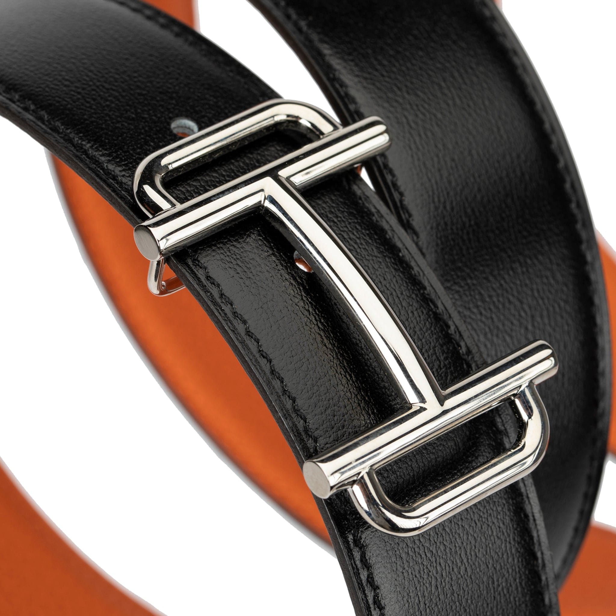 HERMES REVERSIBLE BELT BLACK AND ORANGE PALLADIUM BUCKLE 100CM - On Repeat