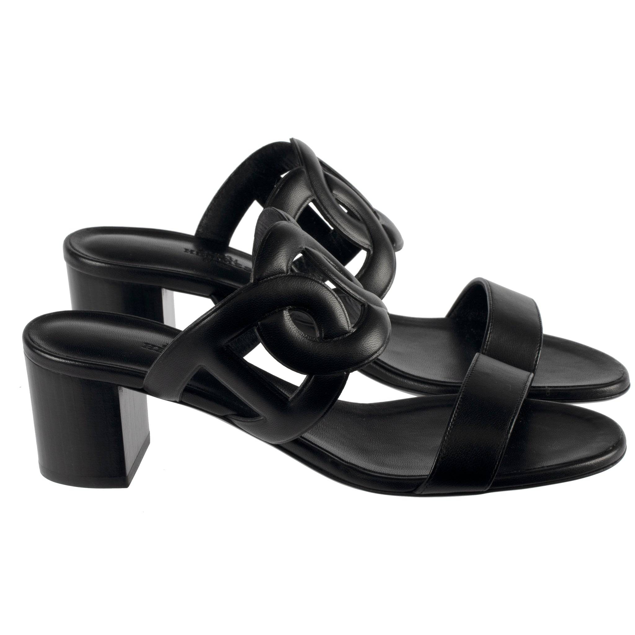 HERMES BIKINI SANDAL BLACK SMOOTH LEATHER 38 FR - On Repeat
