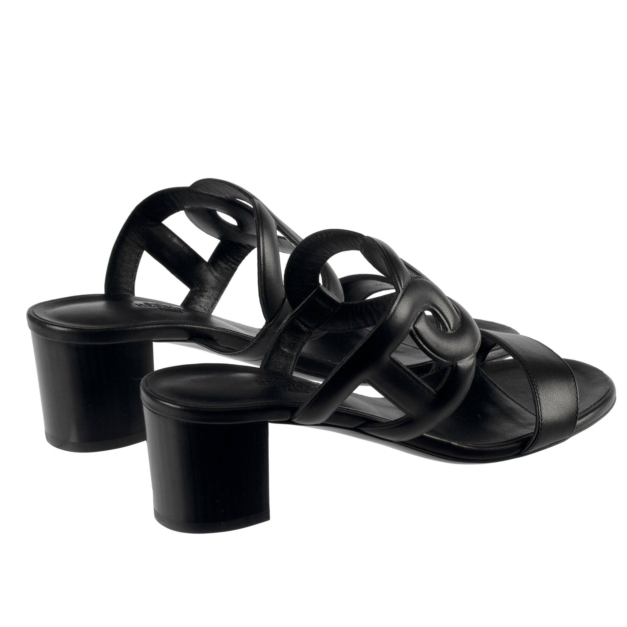 HERMES BIKINI SANDAL BLACK SMOOTH LEATHER 38 FR - On Repeat