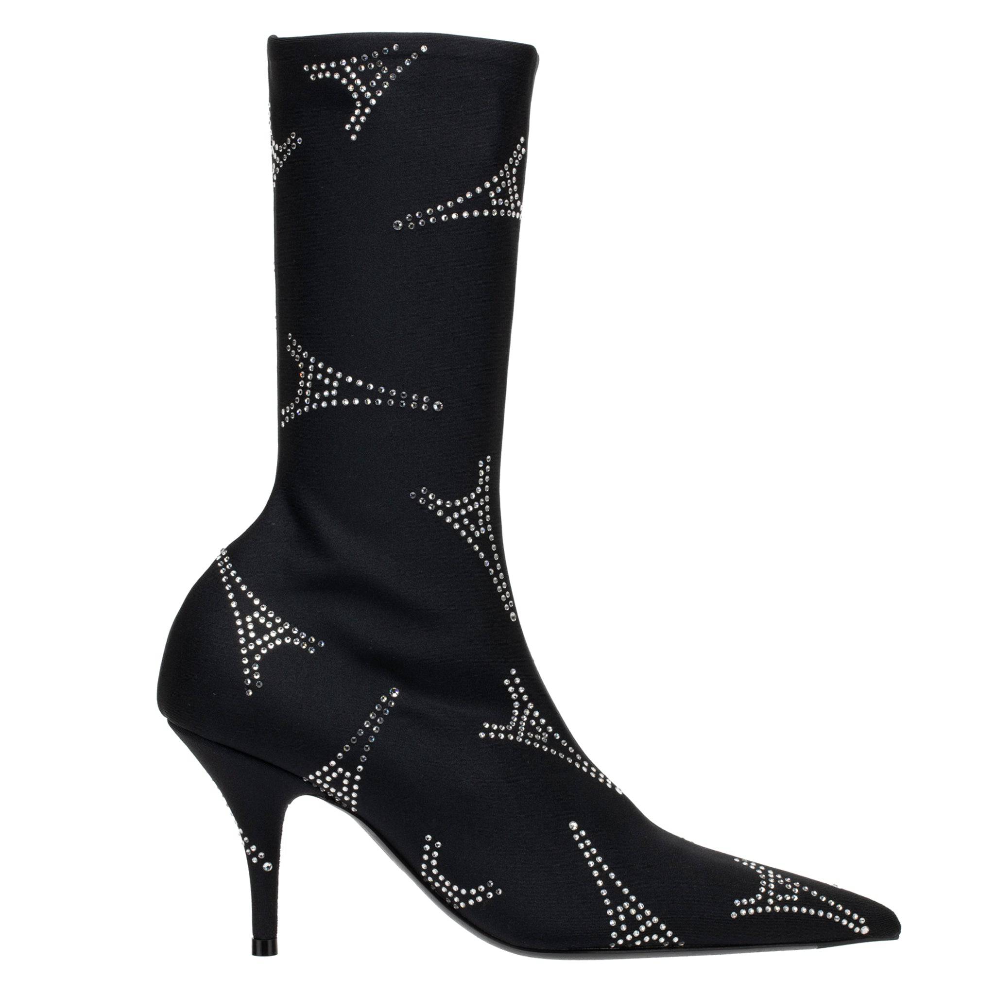 BALENCIAGA EIFFEL TOWER CRYSTAL STRETCH KNIT KNIFE BOOT BLACK 35 FR - On Repeat
