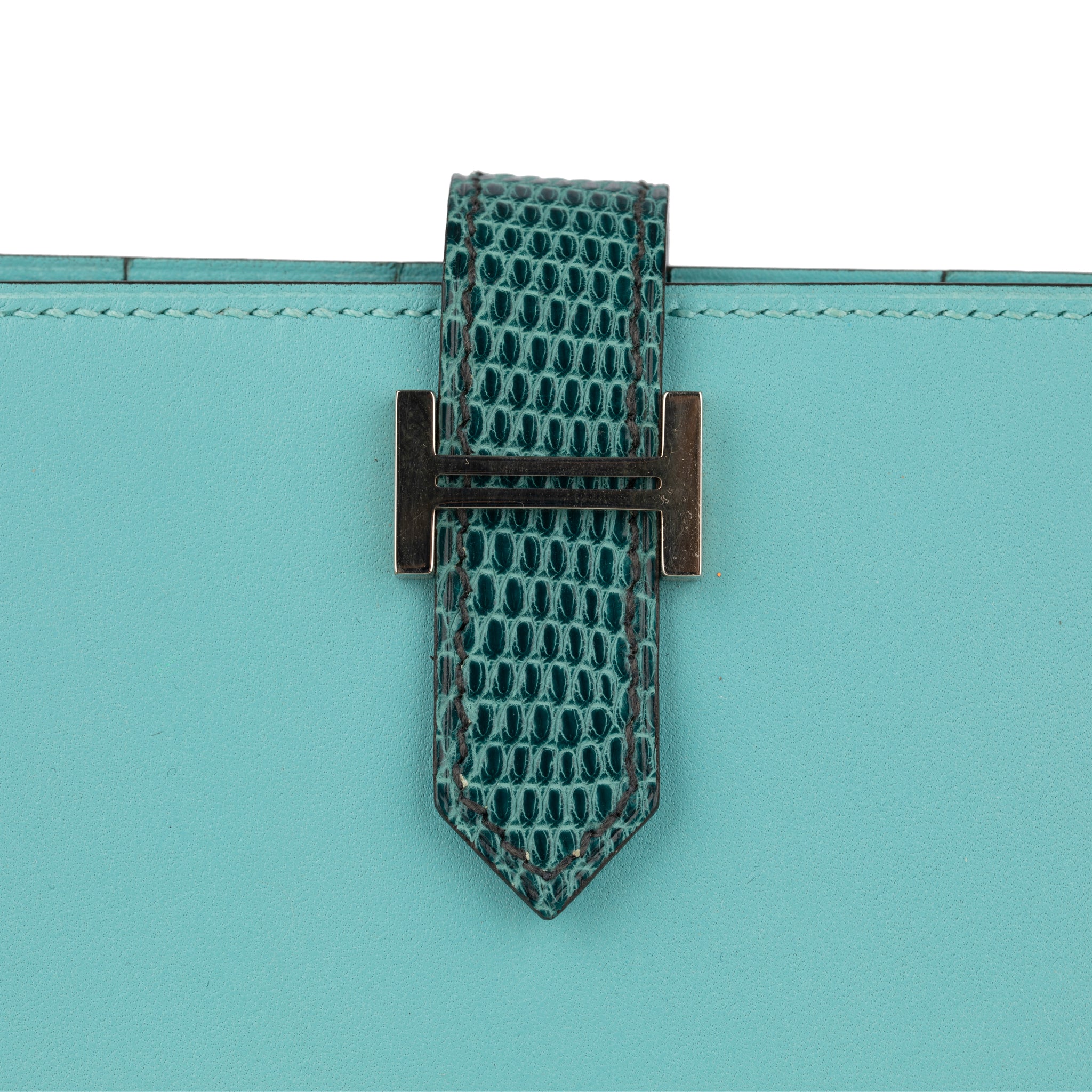 Hermes Bearn Wallet Long Blue Atoll & Blue Petrole Tadelakt Leather Palladium Hardware