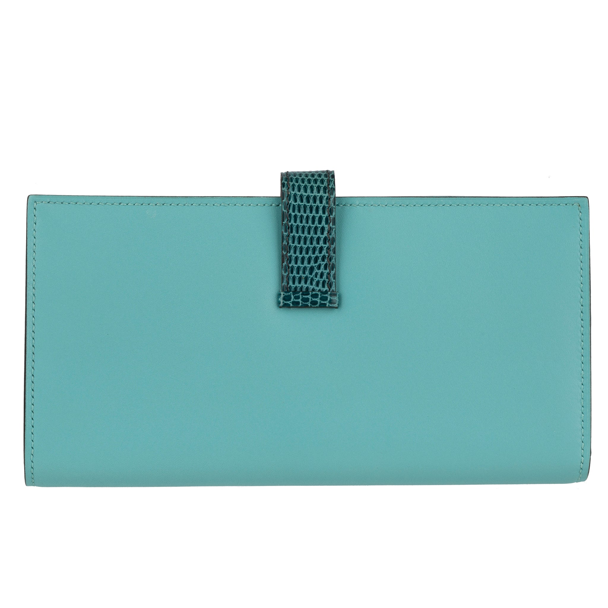 Hermes Bearn Wallet Long Blue Atoll & Blue Petrole Tadelakt Leather Palladium Hardware