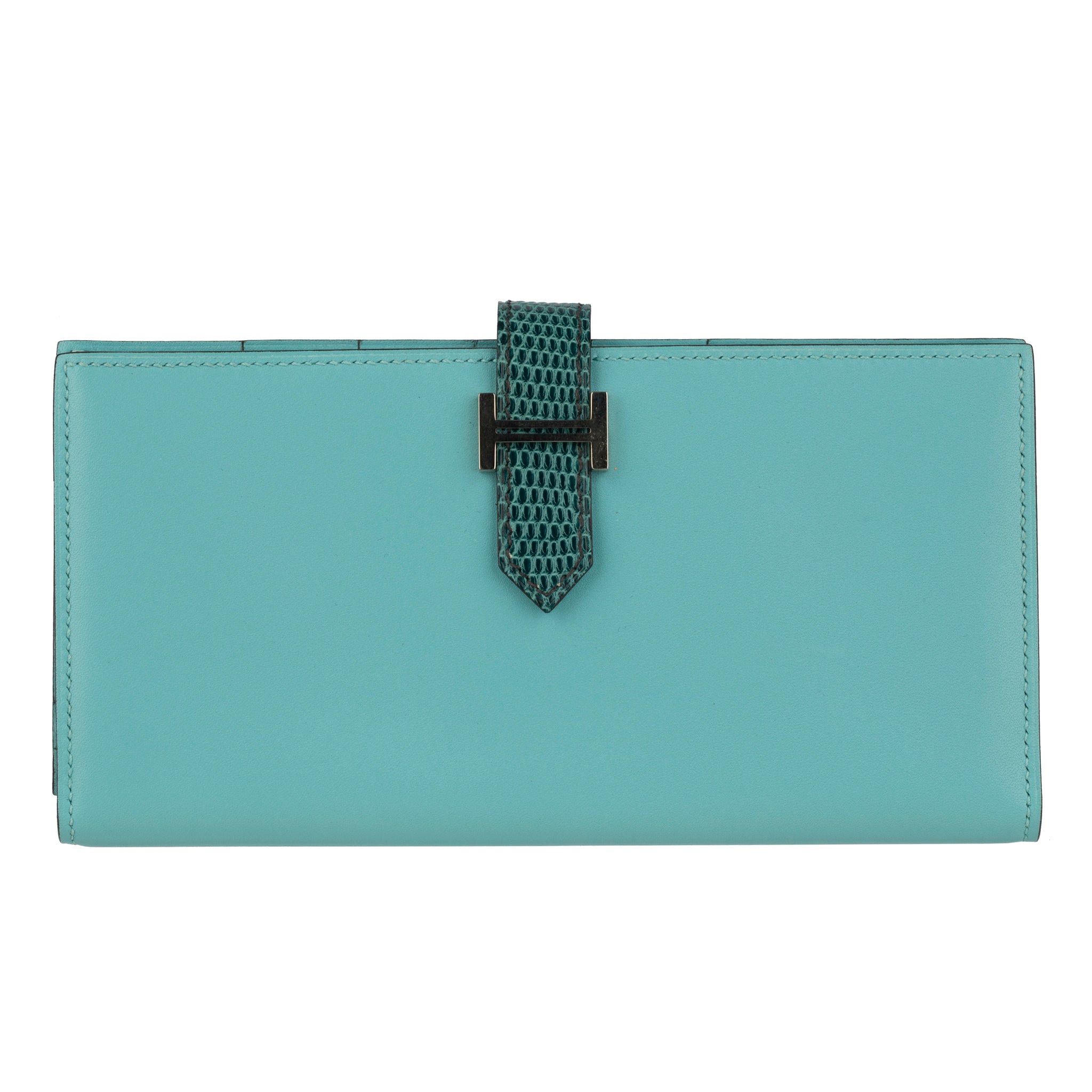 Hermes Bearn Wallet Long Blue Atoll & Blue Petrole Tadelakt Leather Palladium Hardware