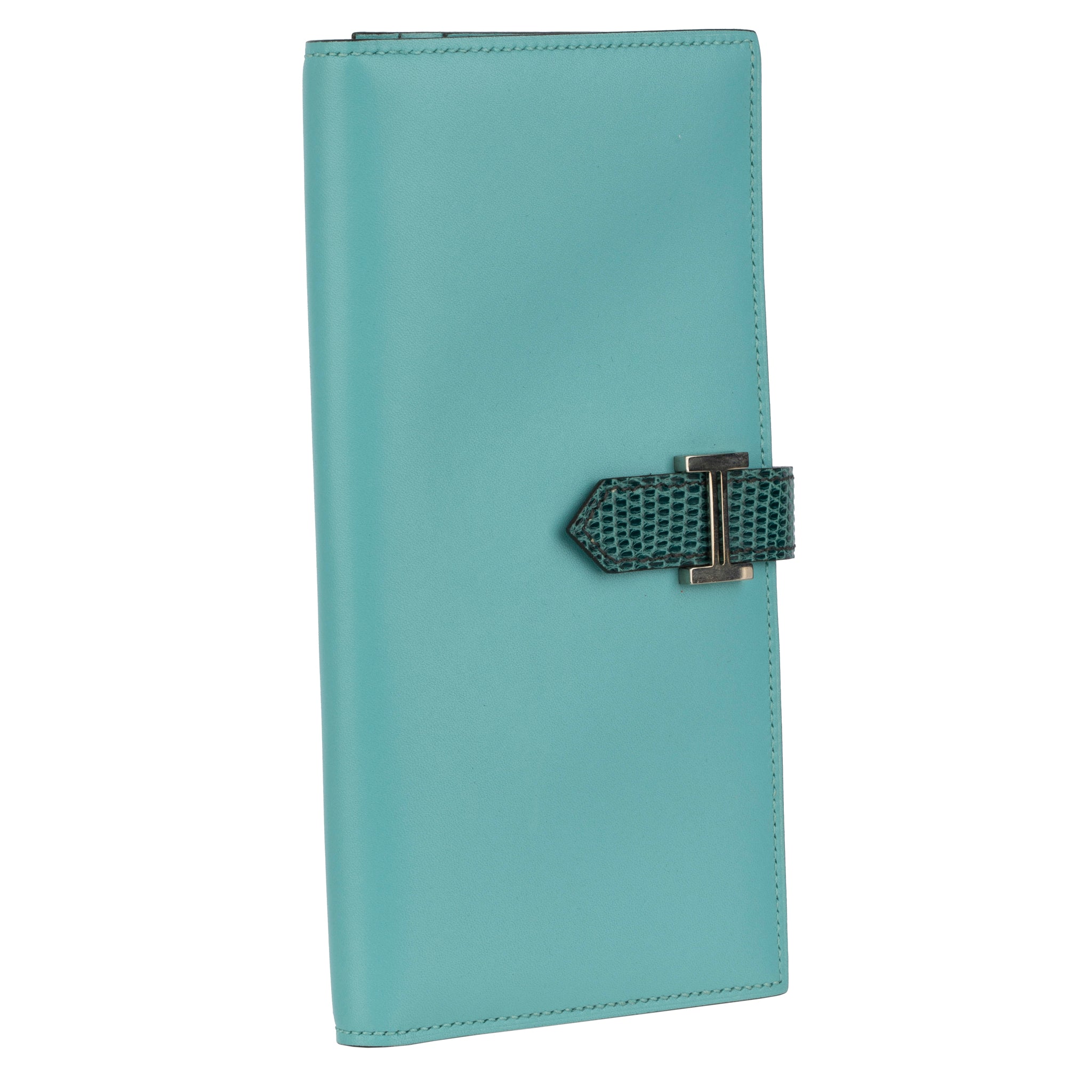 Hermes Bearn Wallet Long Blue Atoll & Blue Petrole Tadelakt Leather Palladium Hardware