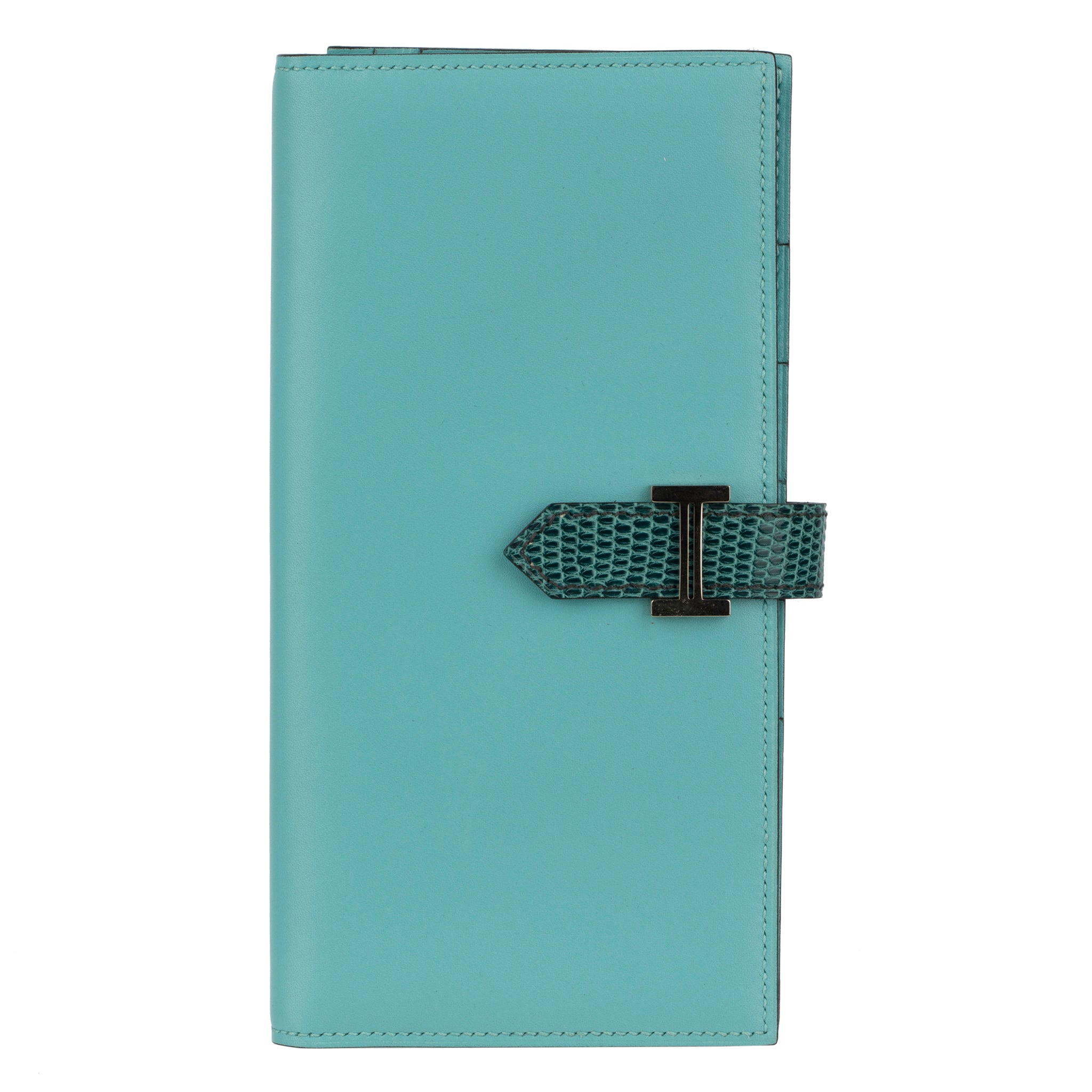 Hermes Bearn Wallet Long Blue Atoll & Blue Petrole Tadelakt Leather Palladium Hardware