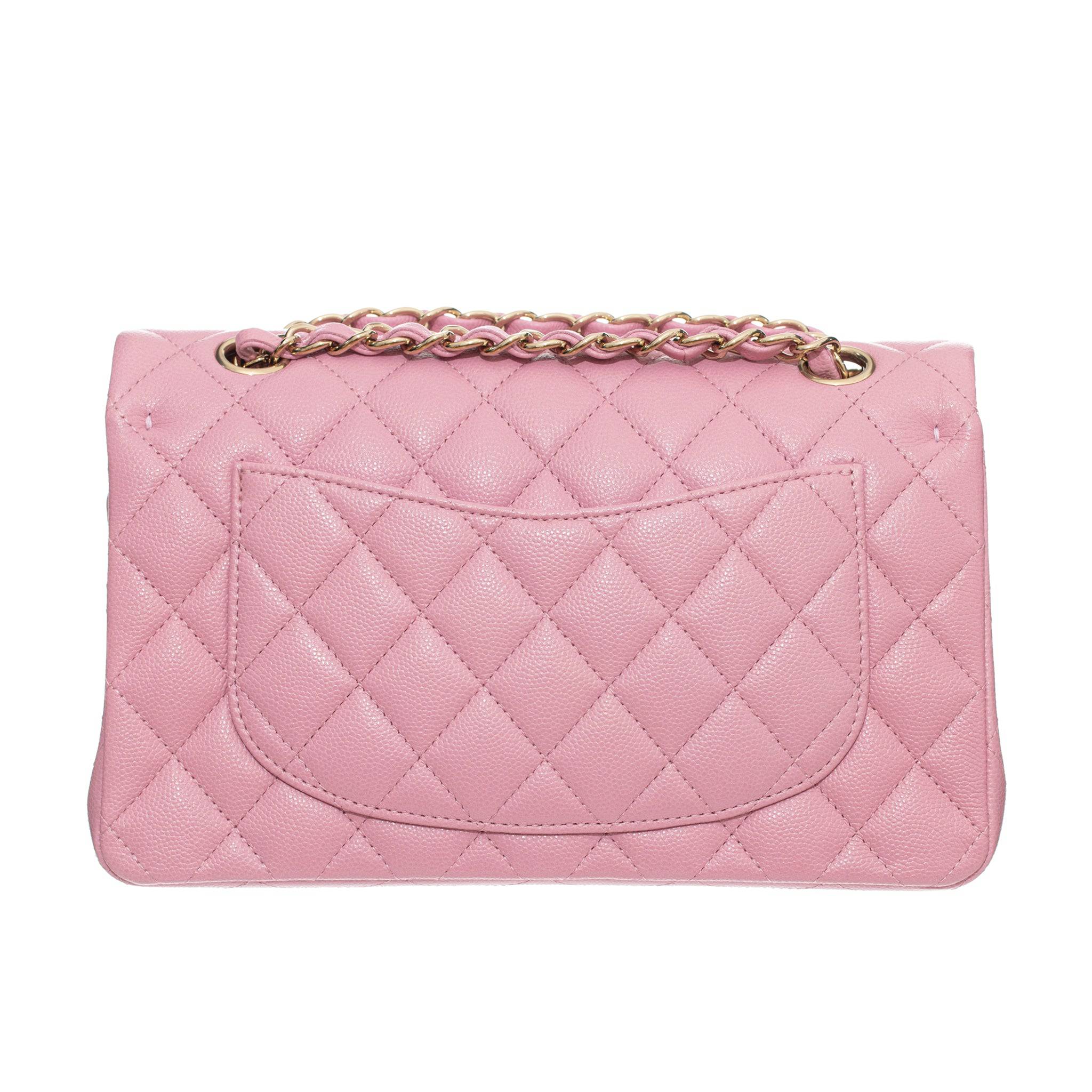 CHANEL DOUBLE CLASSIC FLAP PINK CAVIAR LEATHER CHAMPAGNE GOLD HARDWARE - On Repeat