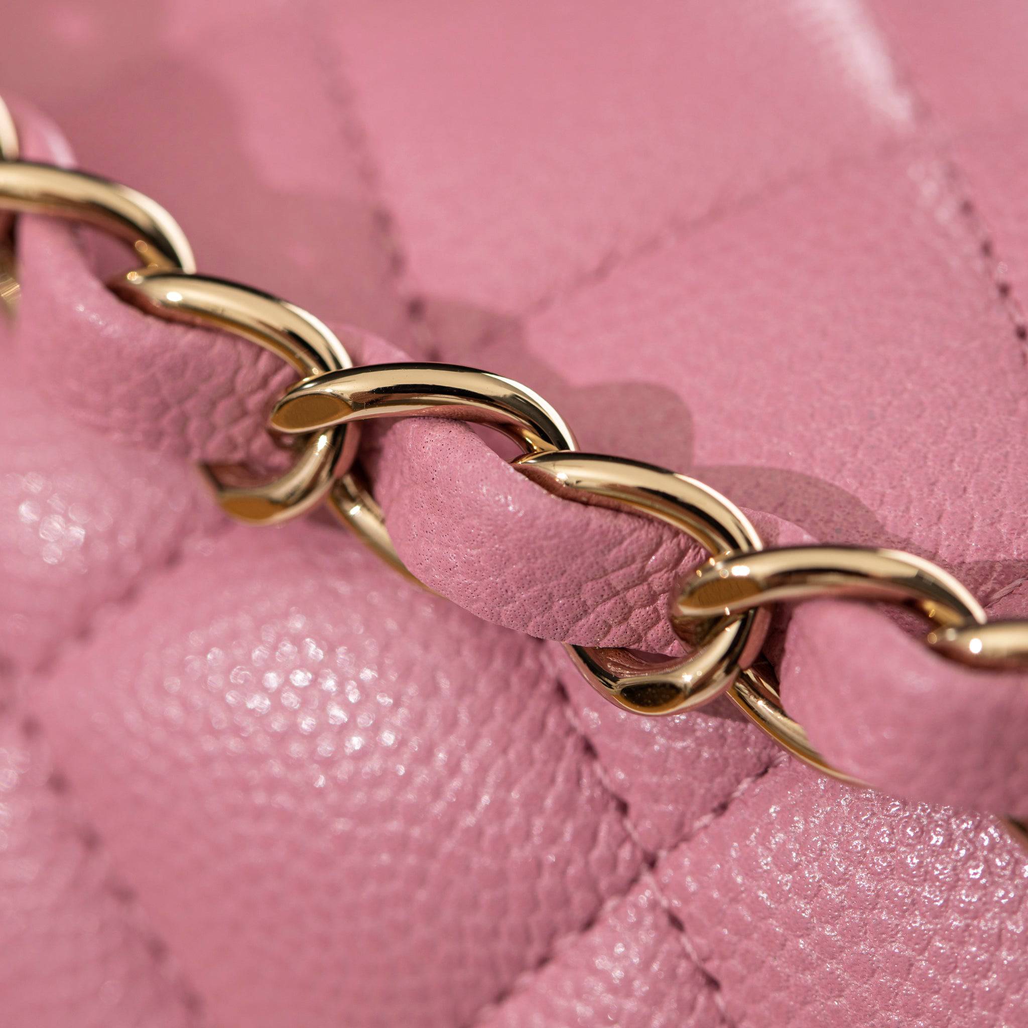 CHANEL DOUBLE CLASSIC FLAP PINK CAVIAR LEATHER CHAMPAGNE GOLD HARDWARE - On Repeat