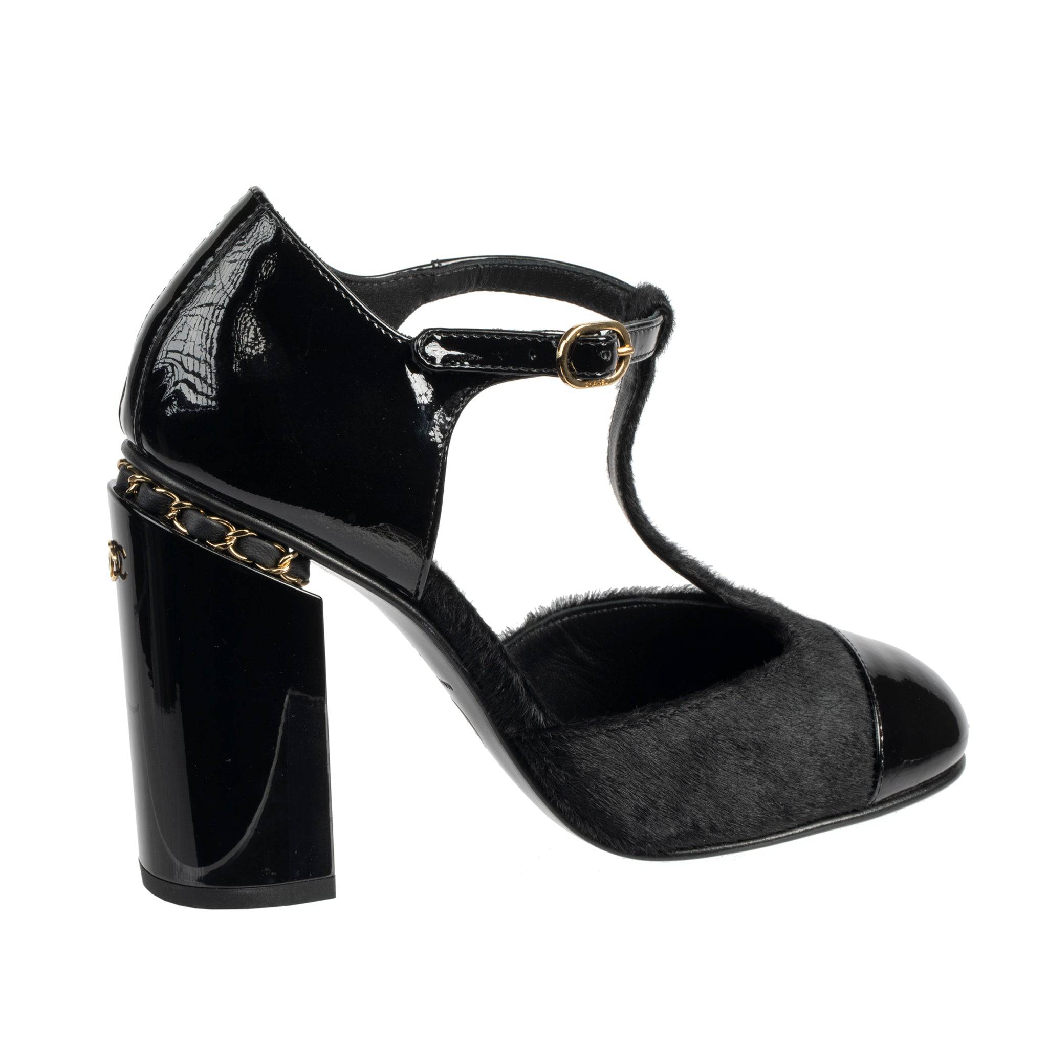 CHANEL PATENT LEATHER & PONY HAIR HEEL 36 FR - On Repeat
